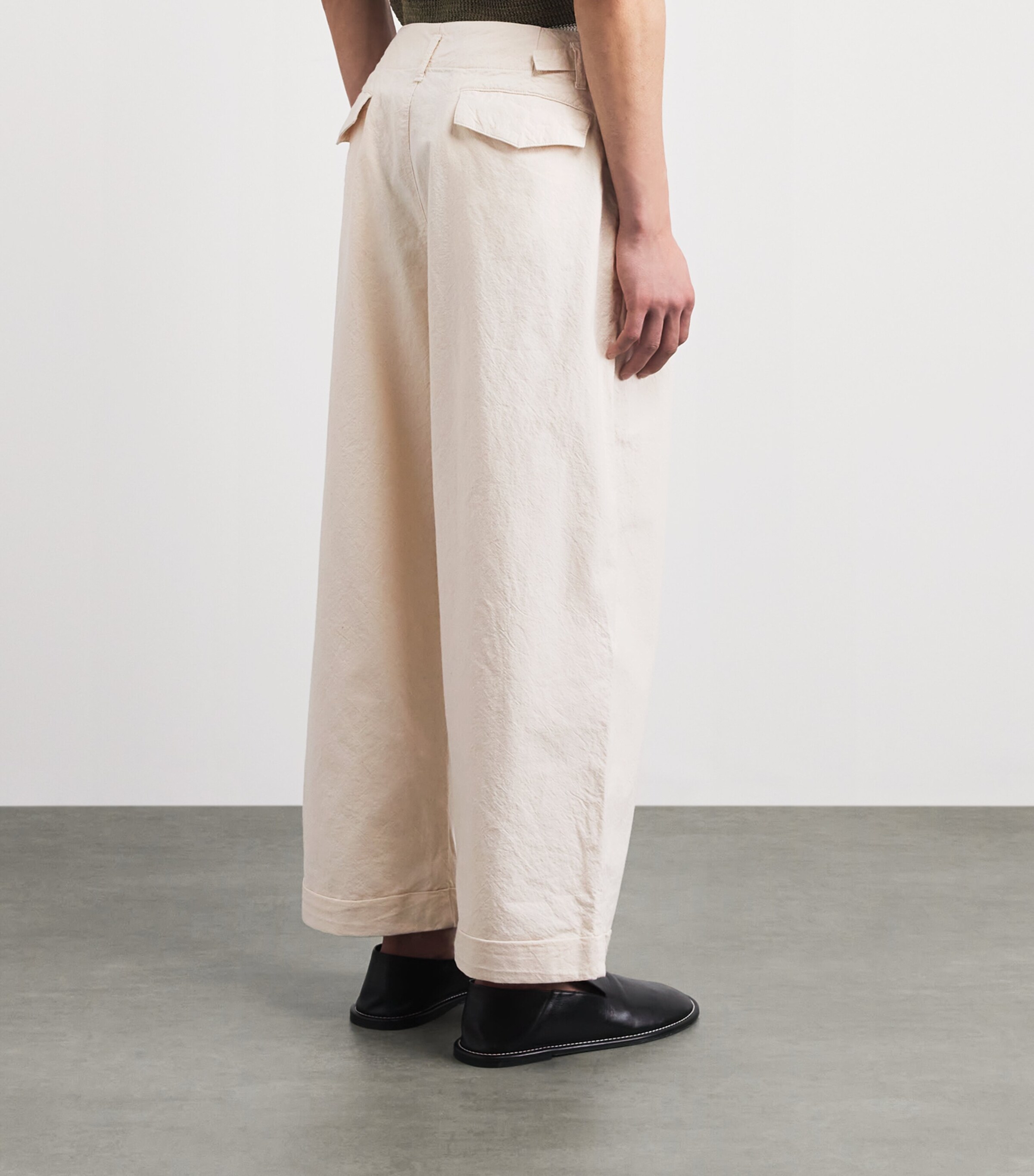 Barena Mens Cotton Crinkle Wide-Leg Trousers Ecru Image 5