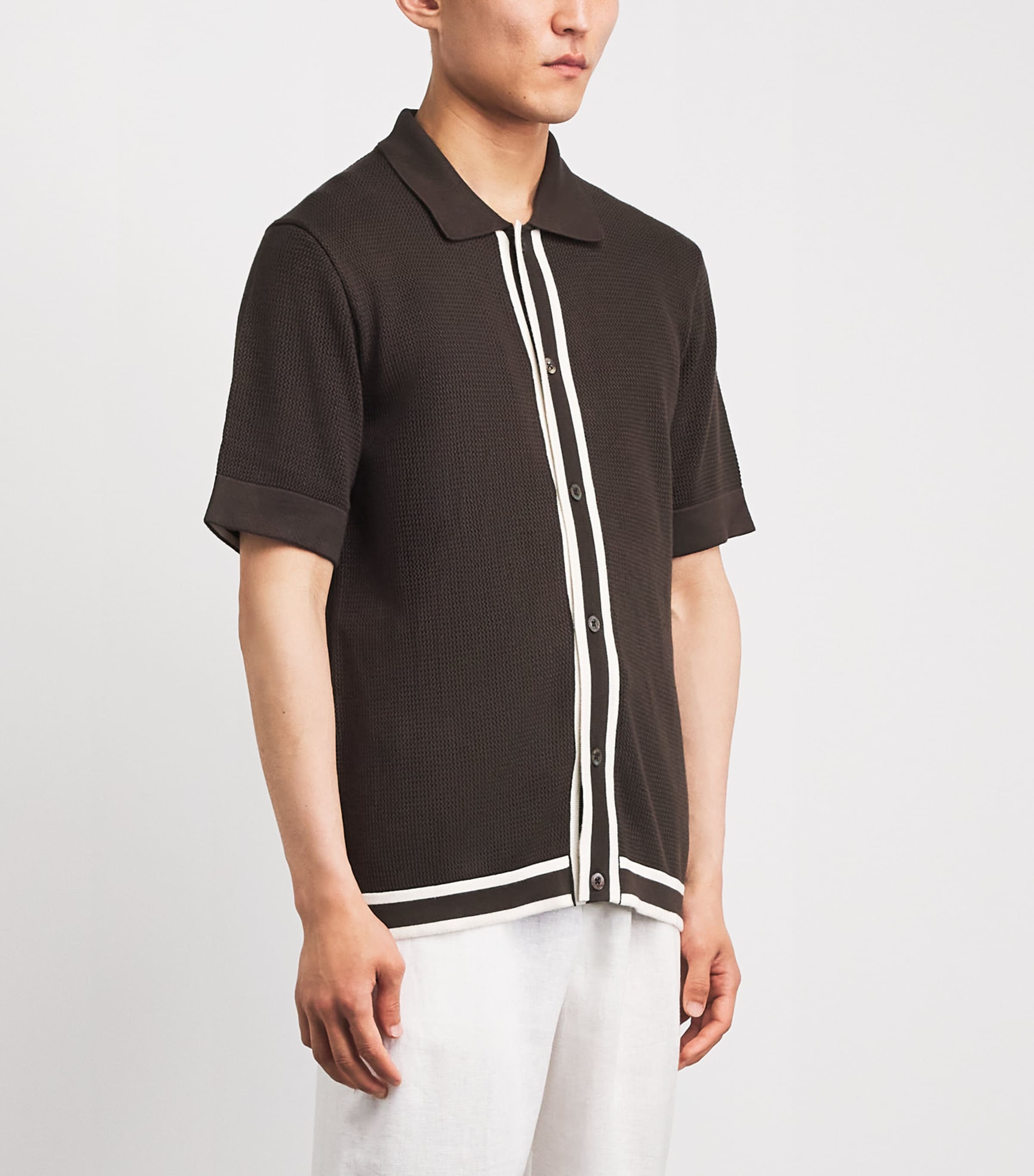 CHÉ Mens Stripe Jorge Polo Shirt Chocolate Brown Image 4