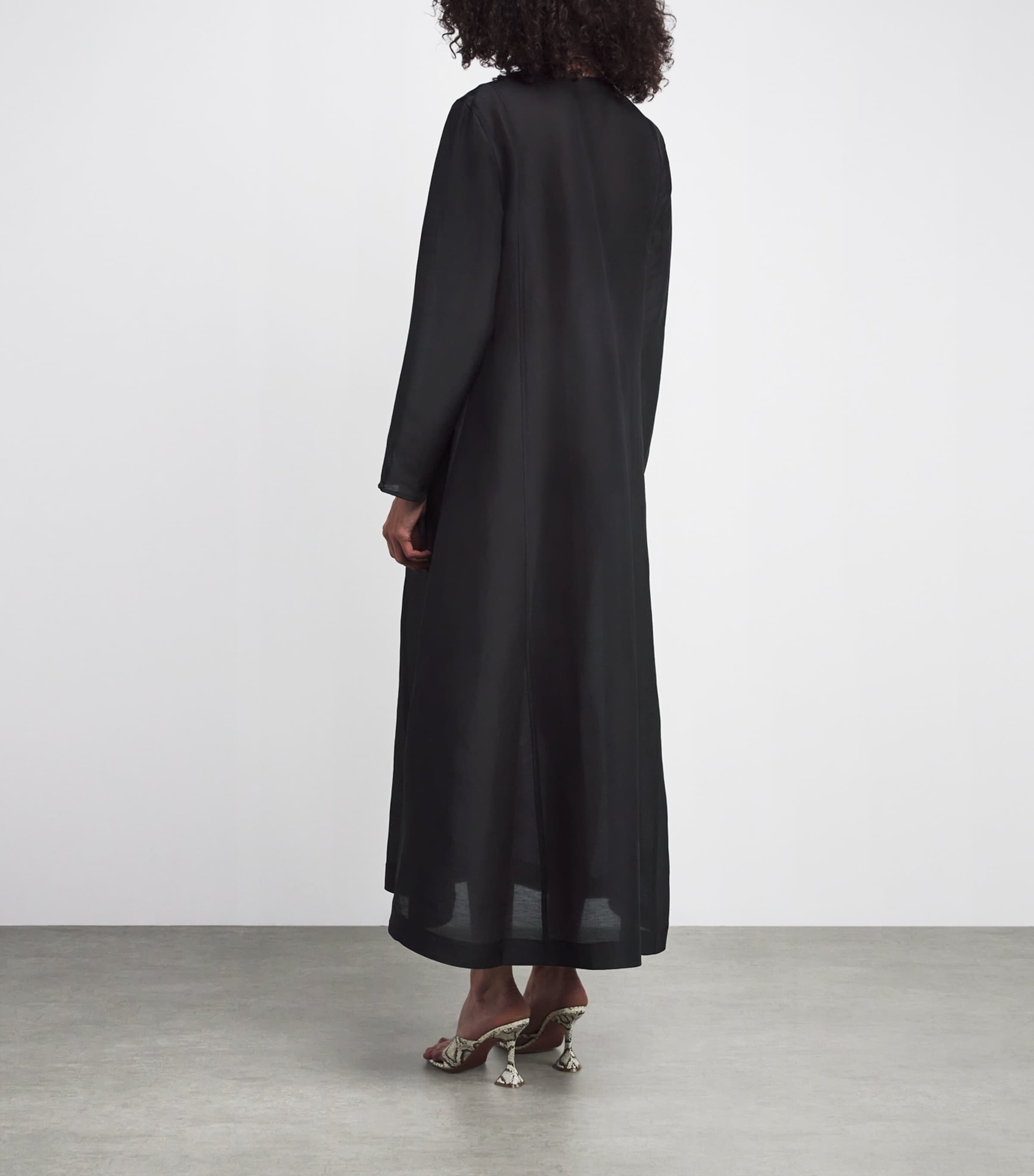 Linen-Silk Pleated Midi Kaftan 001 BLACK Image 3