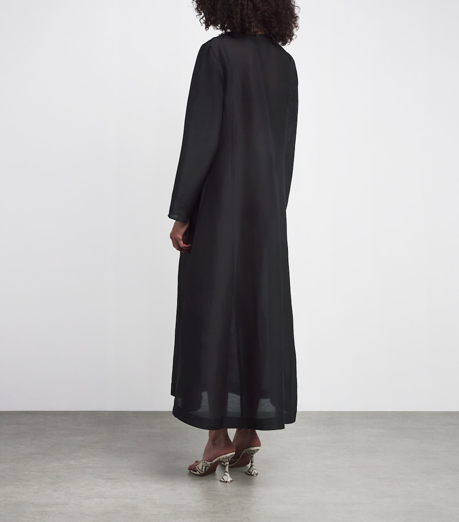 Linen-Silk Pleated Midi Kaftan 001 BLACK Image 3