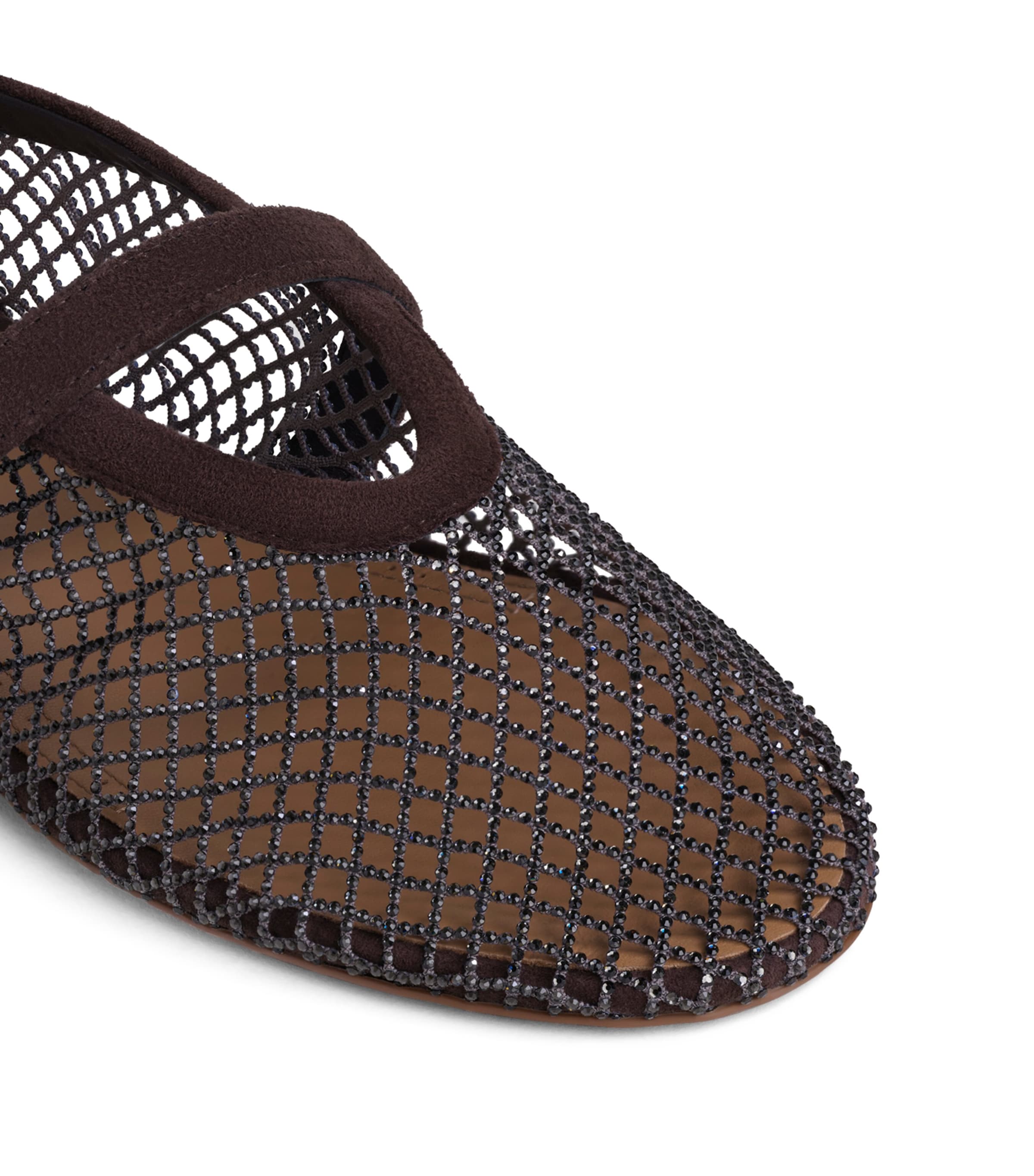 Alaïa Mesh Embellished Ballet Flats Dark Brown Image 4