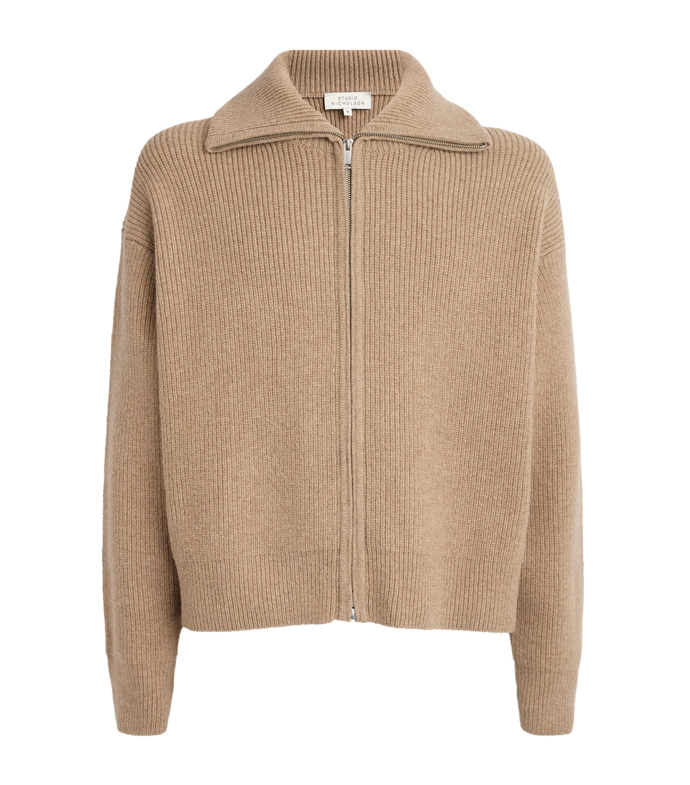Studio Nicholson Mens Merino Sandos Zip-Up Cardigan Oatmeal Image 1