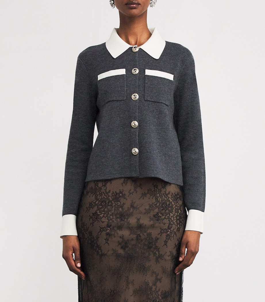 Contrast-Collar Cardigan GREY Image 3