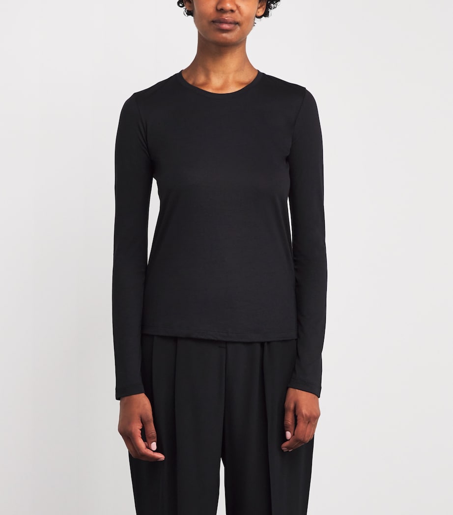 Cotton-Silk Long-Sleeve T-Shirt BLACK Image 3