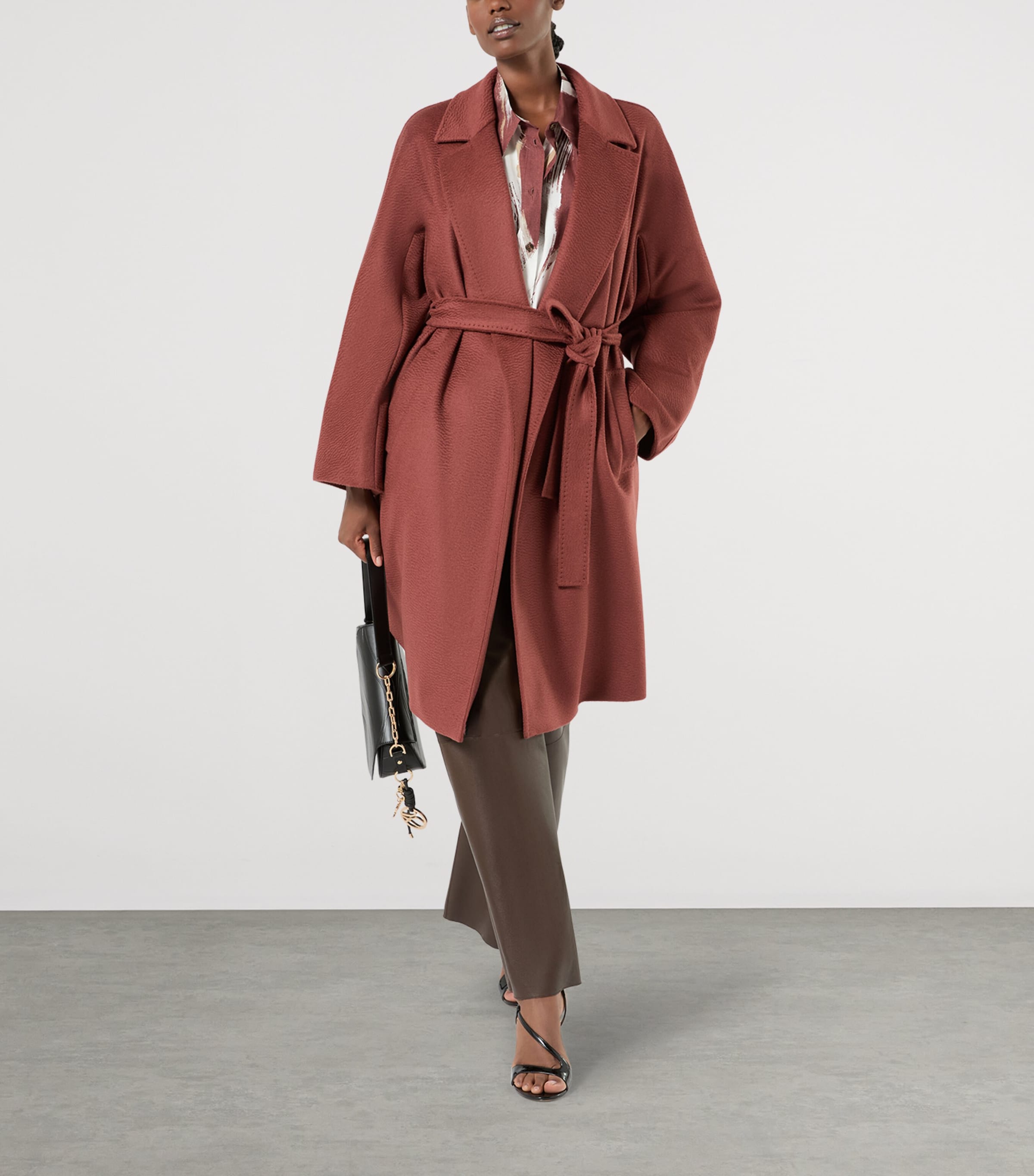 Marina Rinaldi Womens Leather Drawstring Trousers Chocolate Image 2