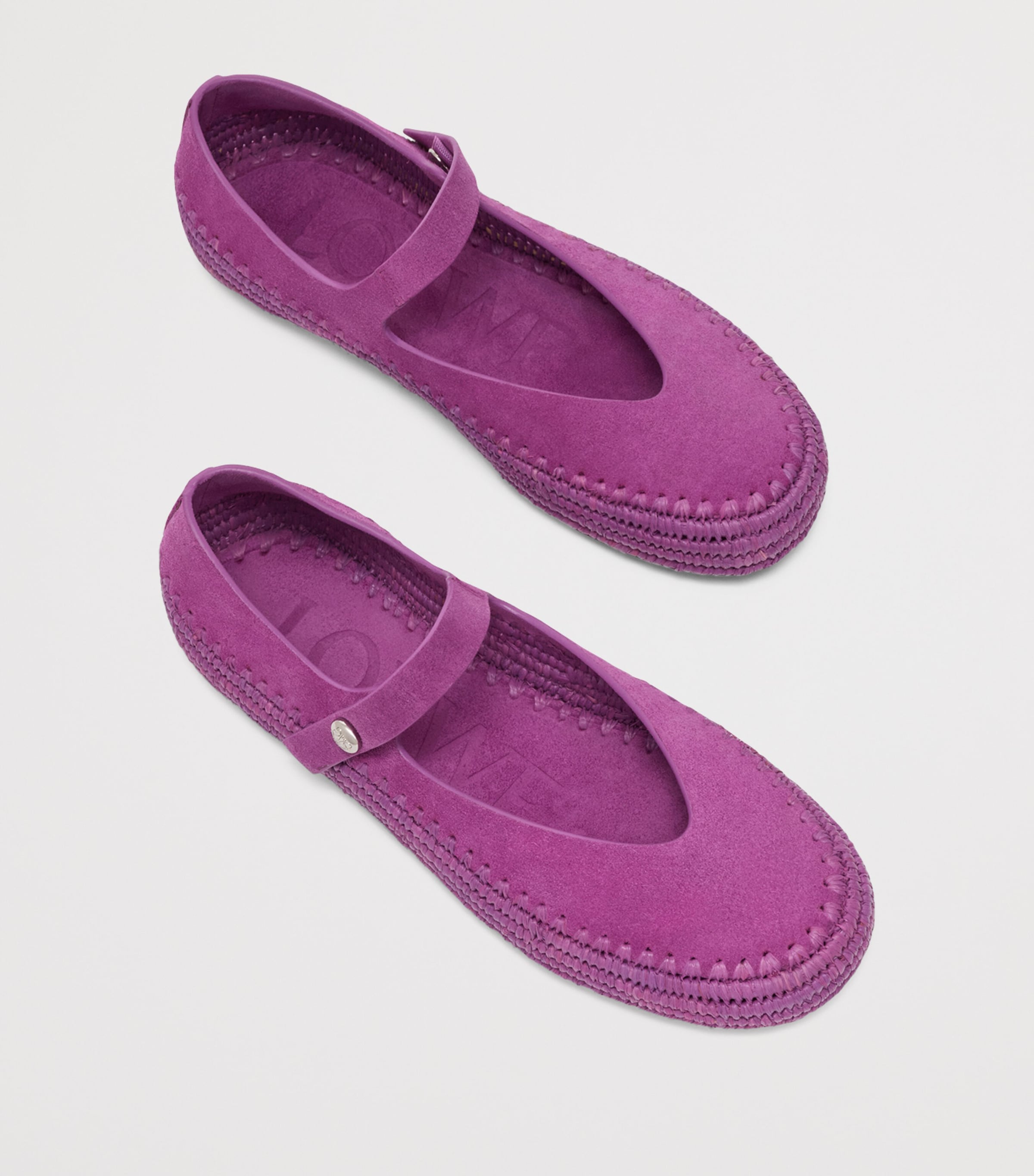 LOEWE Womens x Paula's Ibiza Suede-Raffia Rio Mary Janes Orchid Image 3
