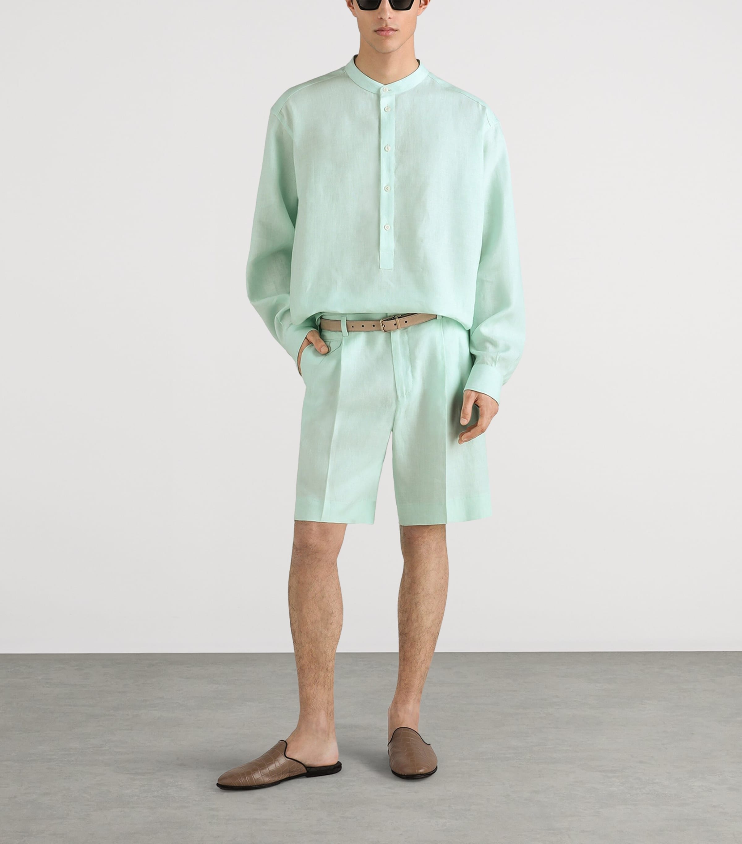 Dolce&Gabbana Mens Linen Shirt Water Light Bl Image 2