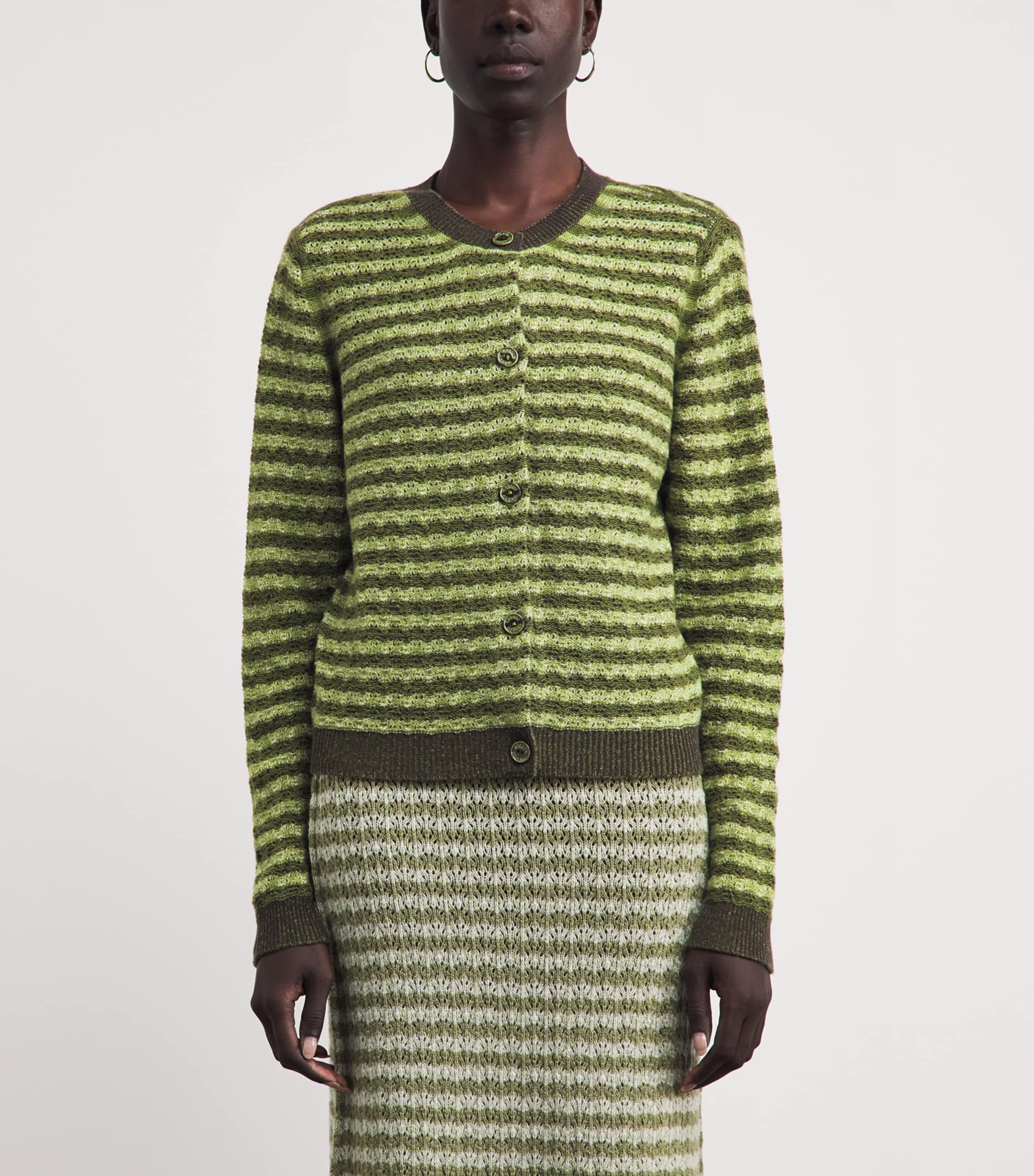 Barrie Womens Cashmere Stripe Cardigan Chntily/drk Mlt Image 4