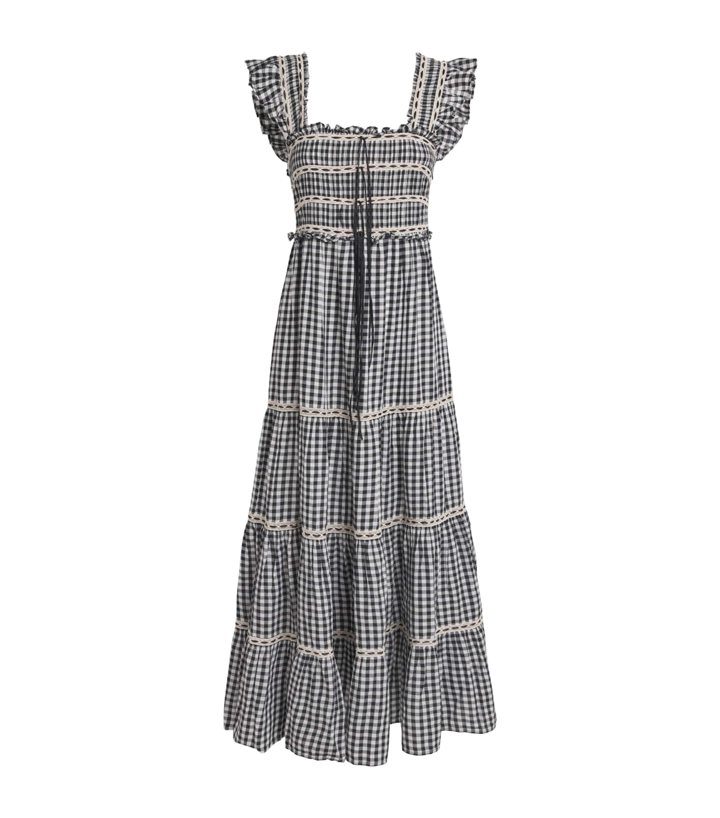 Rixo Womens Cotton Check Chandra Midi Dress Beth Check Black Image 1