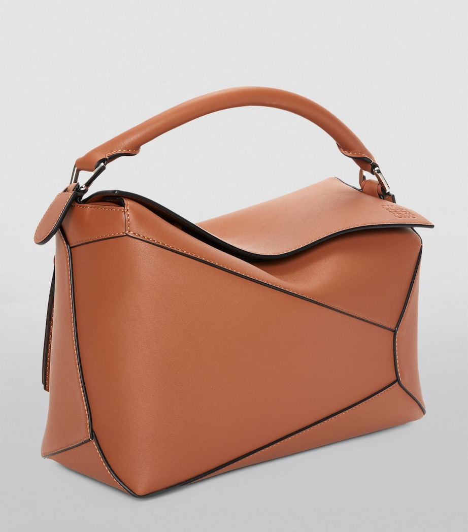 Leather Puzzle Edge Top-Handle Bag TAN Image 4