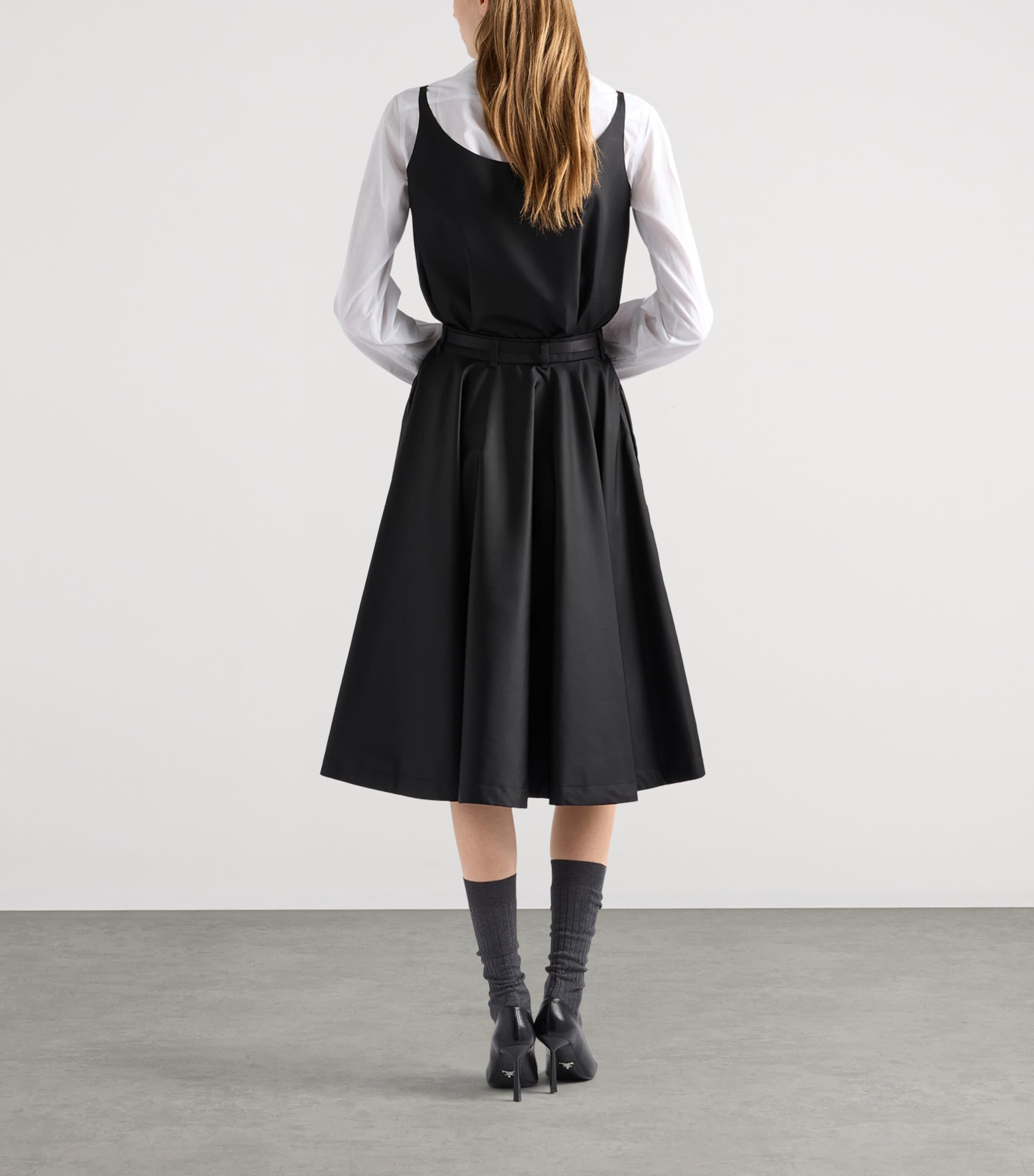 Prada Womens Re-Nylon Belted Zip-Front Midi Skirt Black Image 5