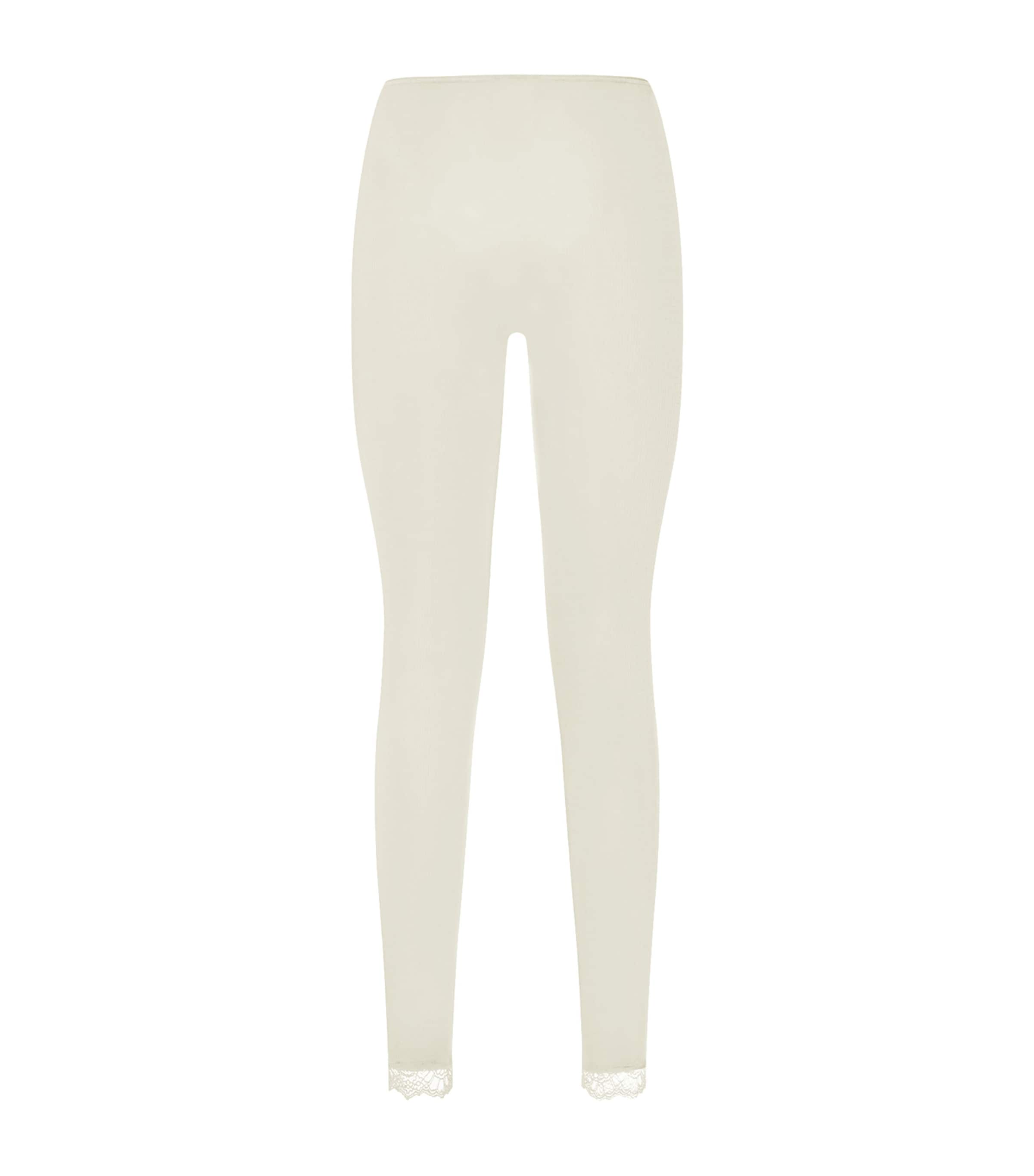 Hanro Womens Wool-Silk Lace-Hem Leggings Misty White Image 3
