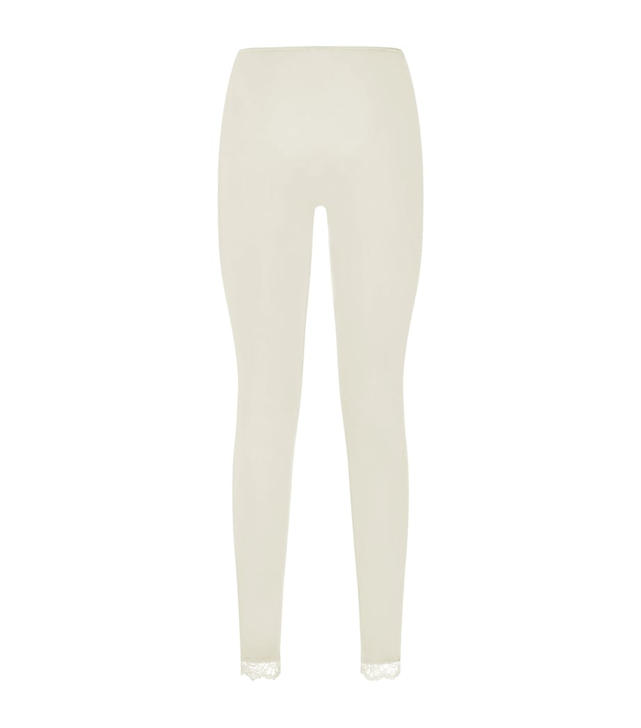 Hanro Womens Wool-Silk Lace-Hem Leggings Misty White Image 3