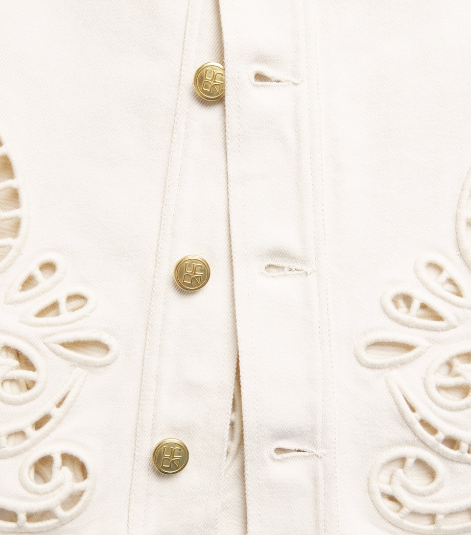 Ulla Johnson Womens Bobbi Eyelet Denim Jacket Cowrie Image 6