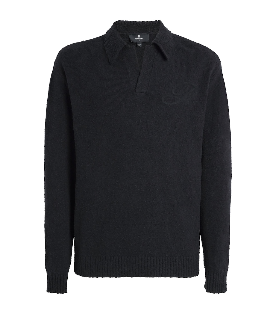 Cotton-Blend Open-Collar Polo Sweater JET BLACK Image 1