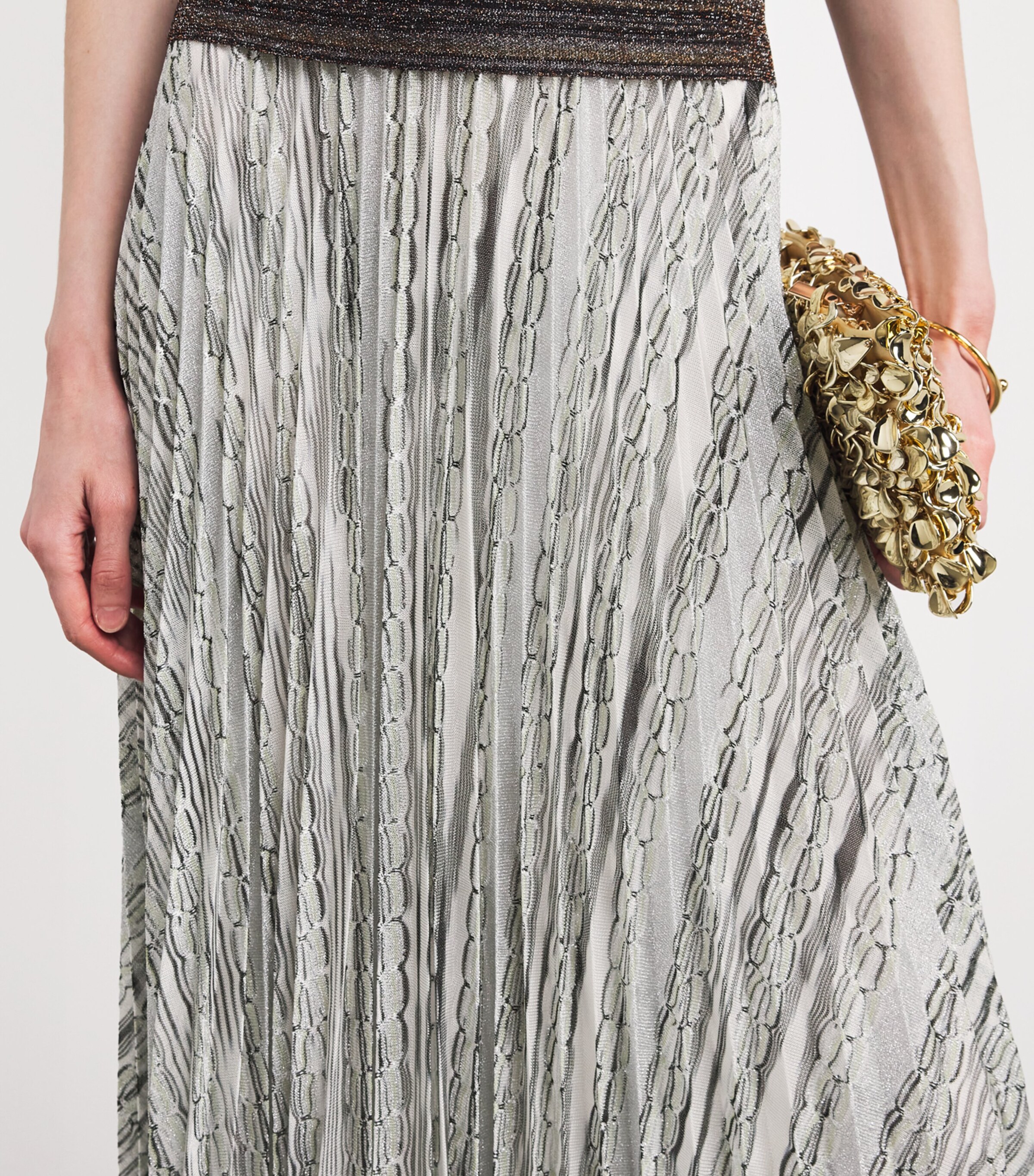 Knitted Pleated Midi Skirt SM9ZY SILVER TONES Image 6