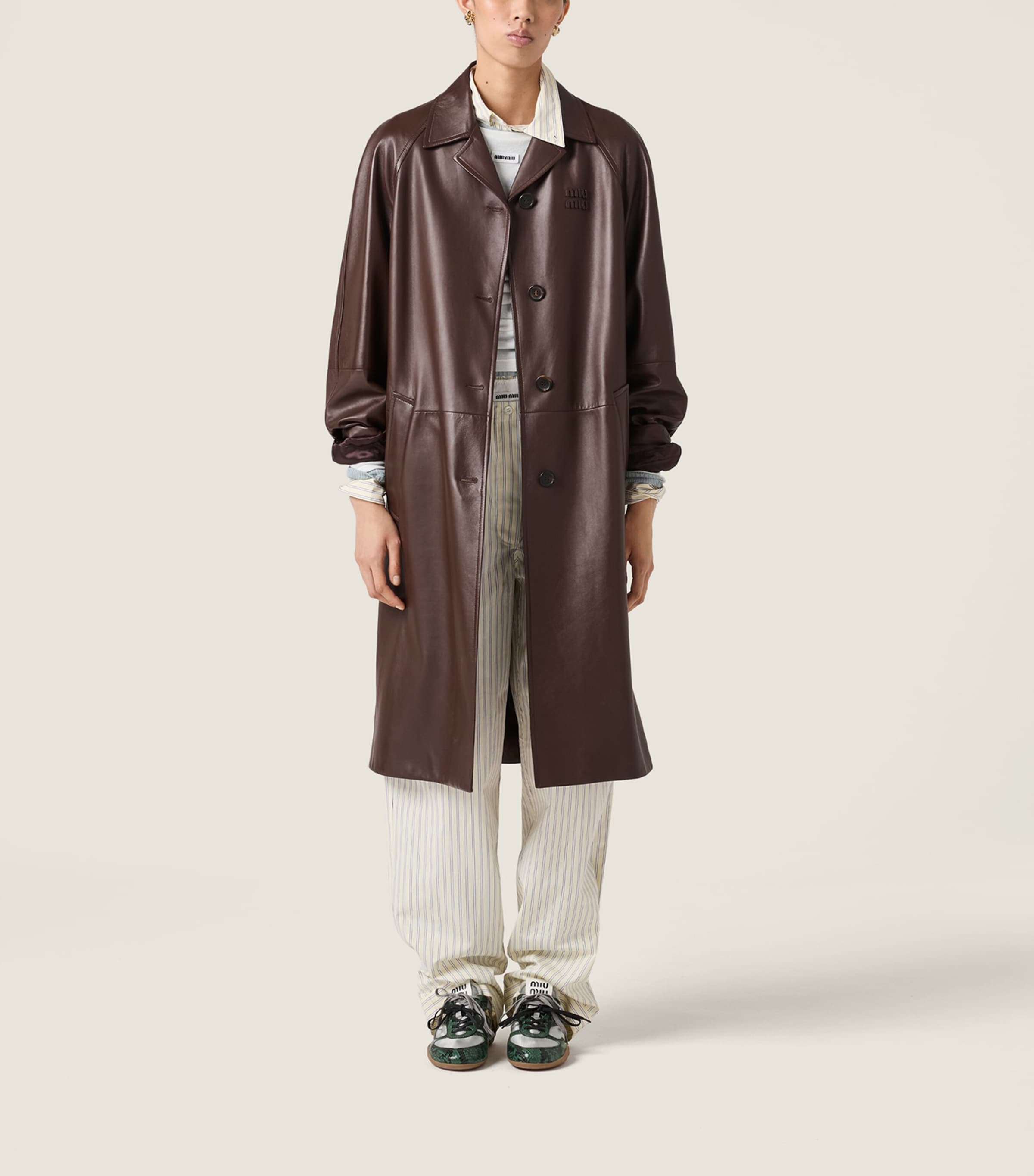 Miu Miu Womens Nappa Leather Coat Brown Image 2