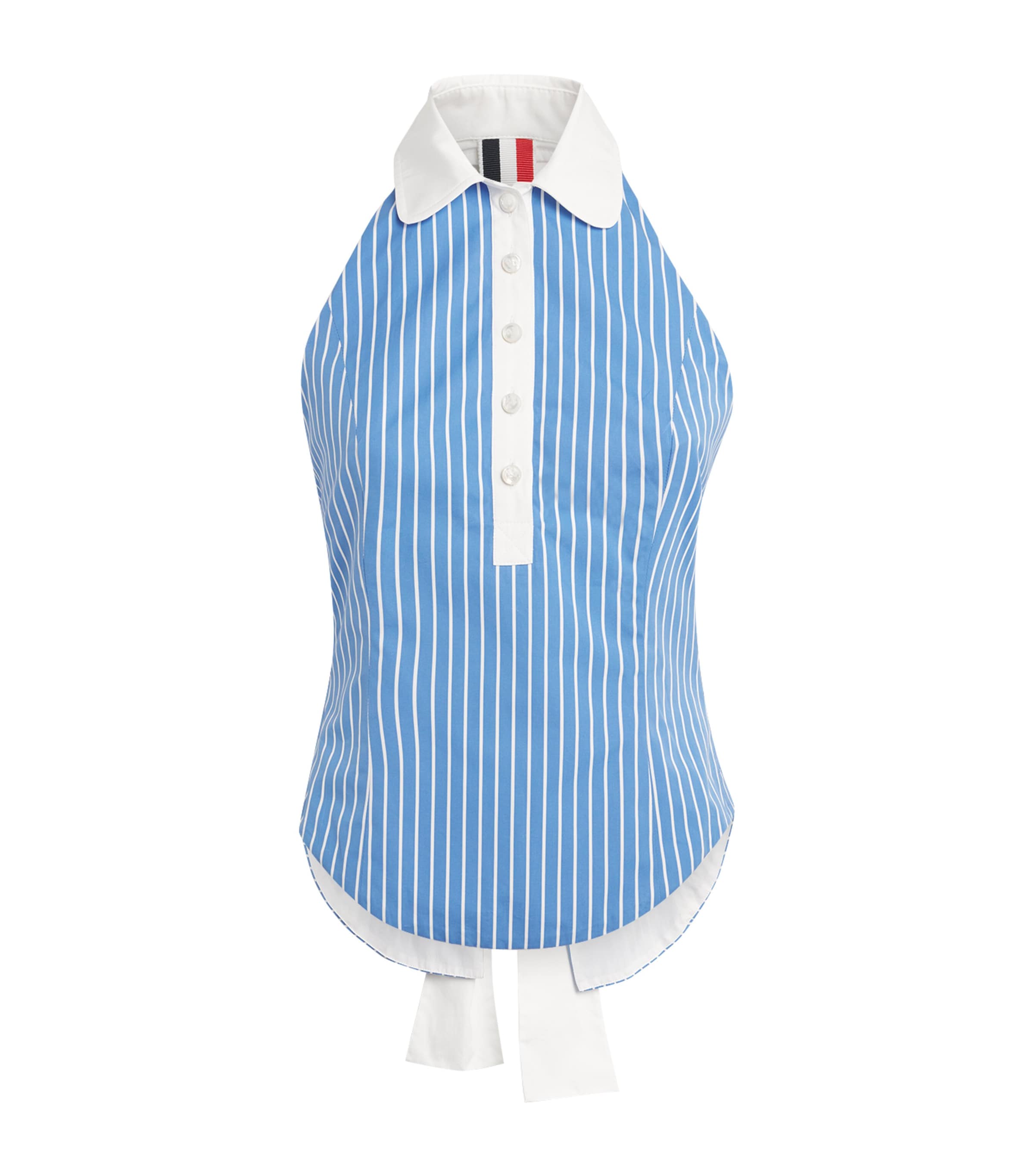 Thom Browne Cotton Stripe Halter Top In Blue