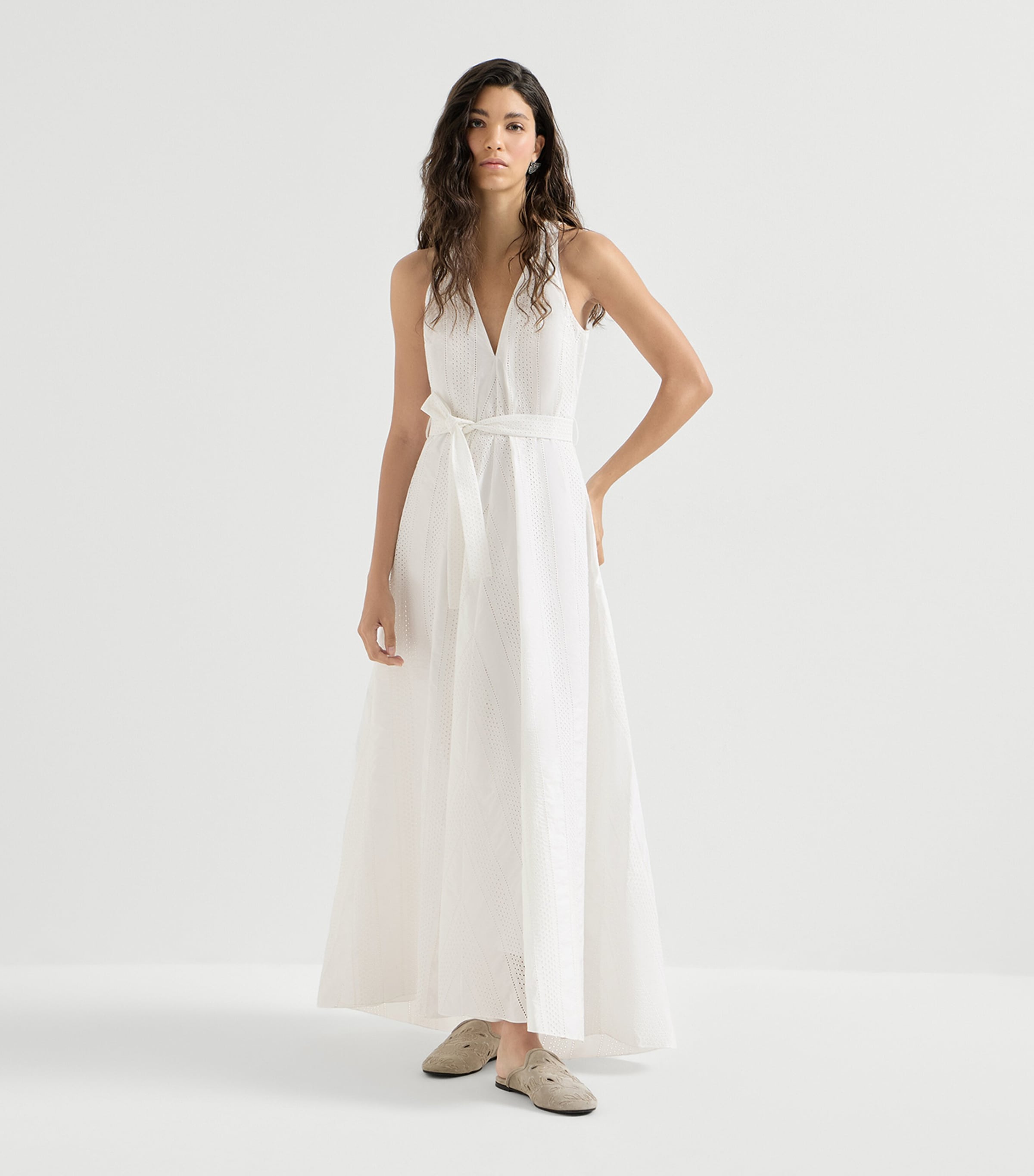 Brunello Cucinelli Womens Techno Cotton Broderie Anglaise Maxi Dress Image 2