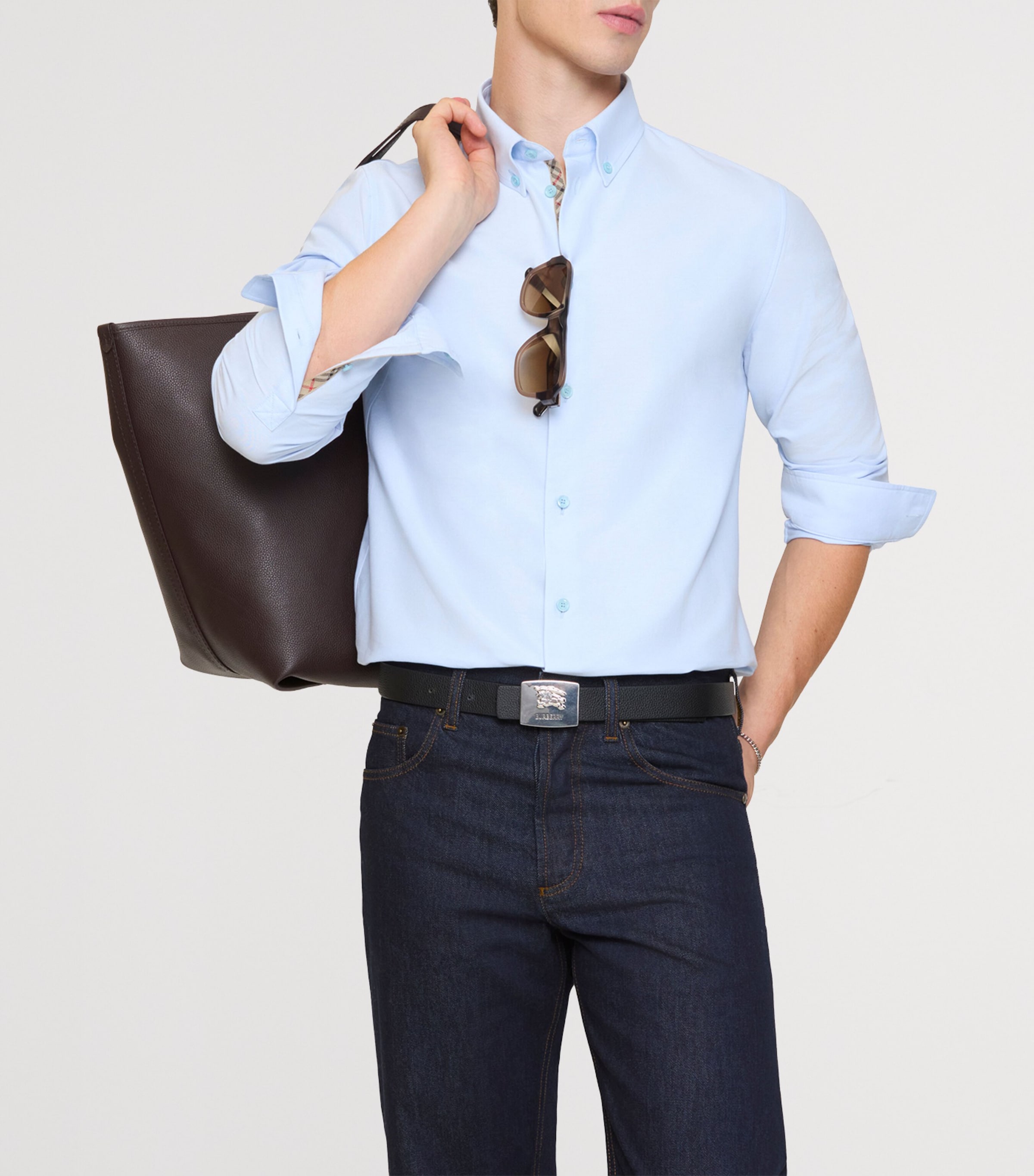 Cotton Check Slim Oxford Shirt BLUE SMOKE Image 2