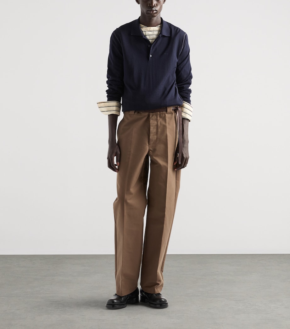 Prada Mens Wool Logo Polo Sweater Blue Image 2