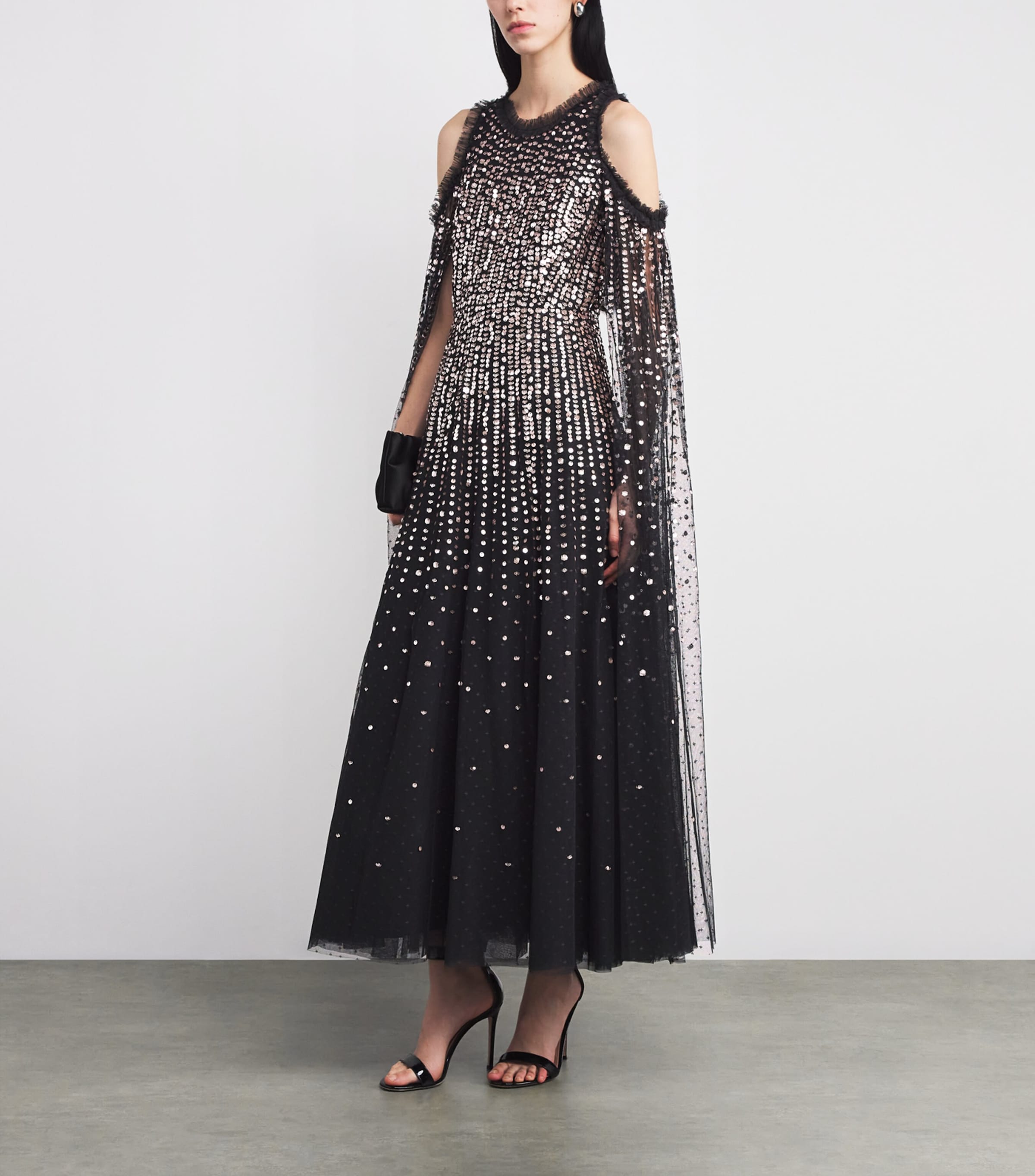 Sequin Cape-Detail Moonlight Maxi Dress 77966638 GR/MET Image 2