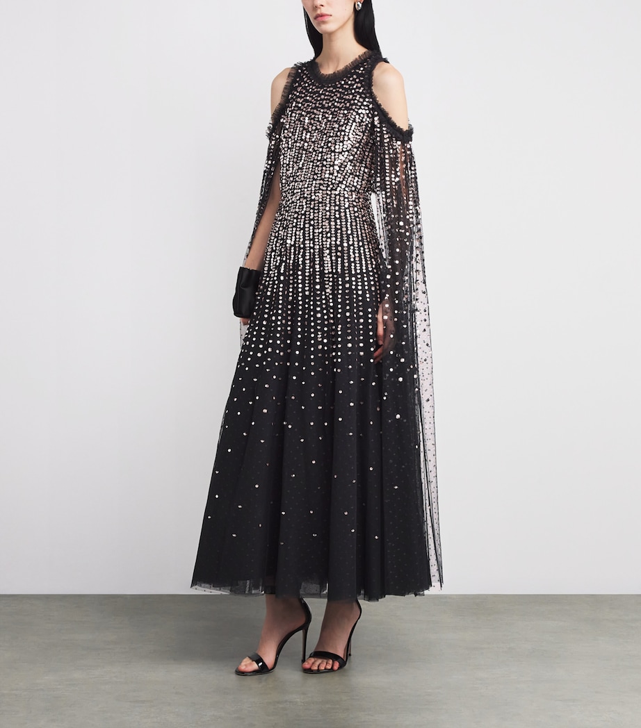 Sequin Cape-Detail Moonlight Maxi Dress 77966638 GR/MET Image 2