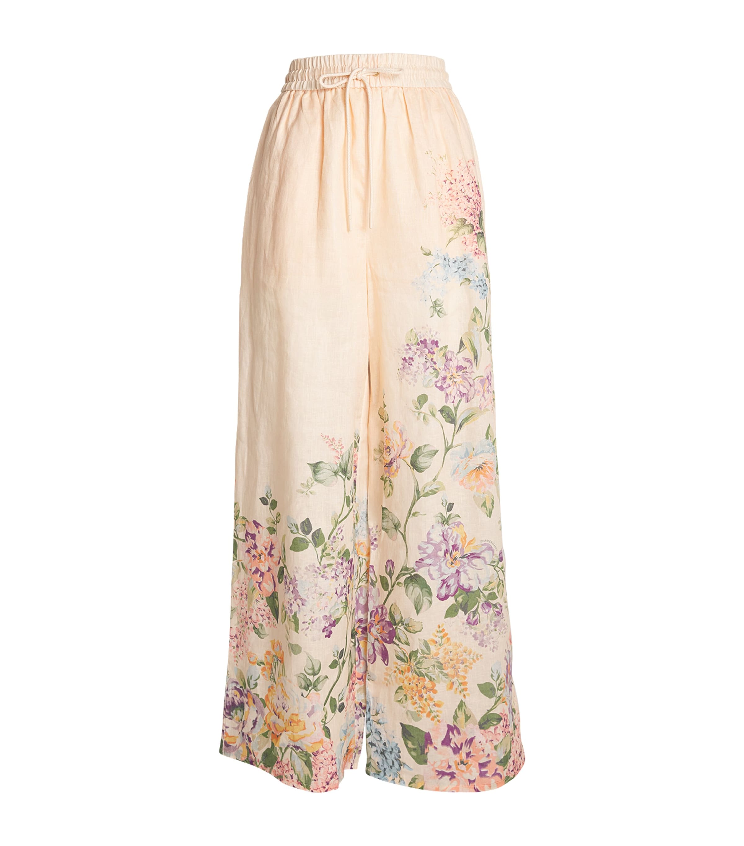 Zimmermann Linen Floral Halliday Relaxed Trousers In Ivory