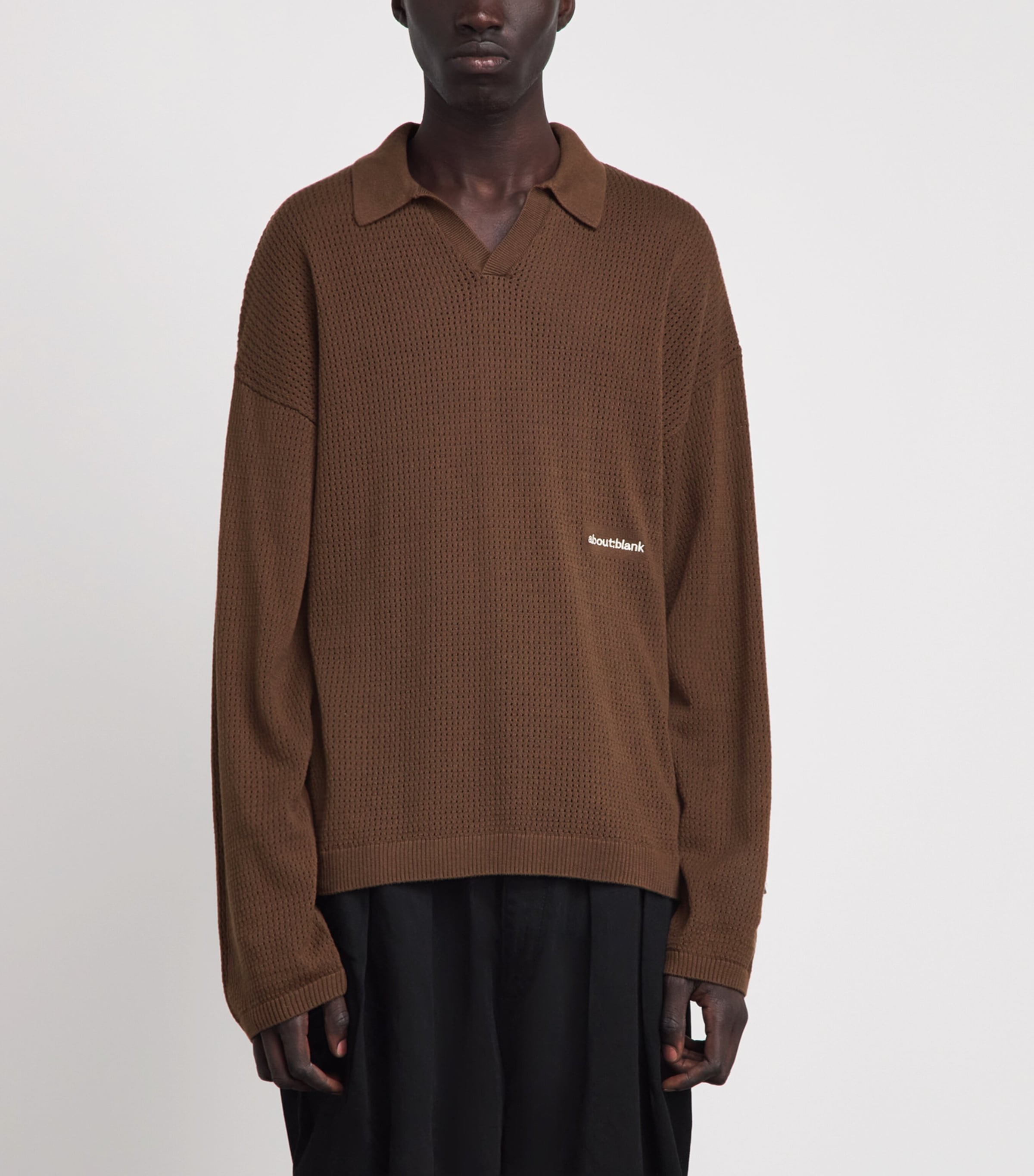 about:blank Mens Knitted Long-Sleeve Polo Shirt Brown Image 4