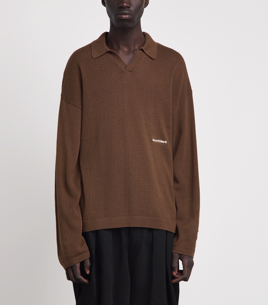 about:blank Mens Knitted Long-Sleeve Polo Shirt Brown Image 4