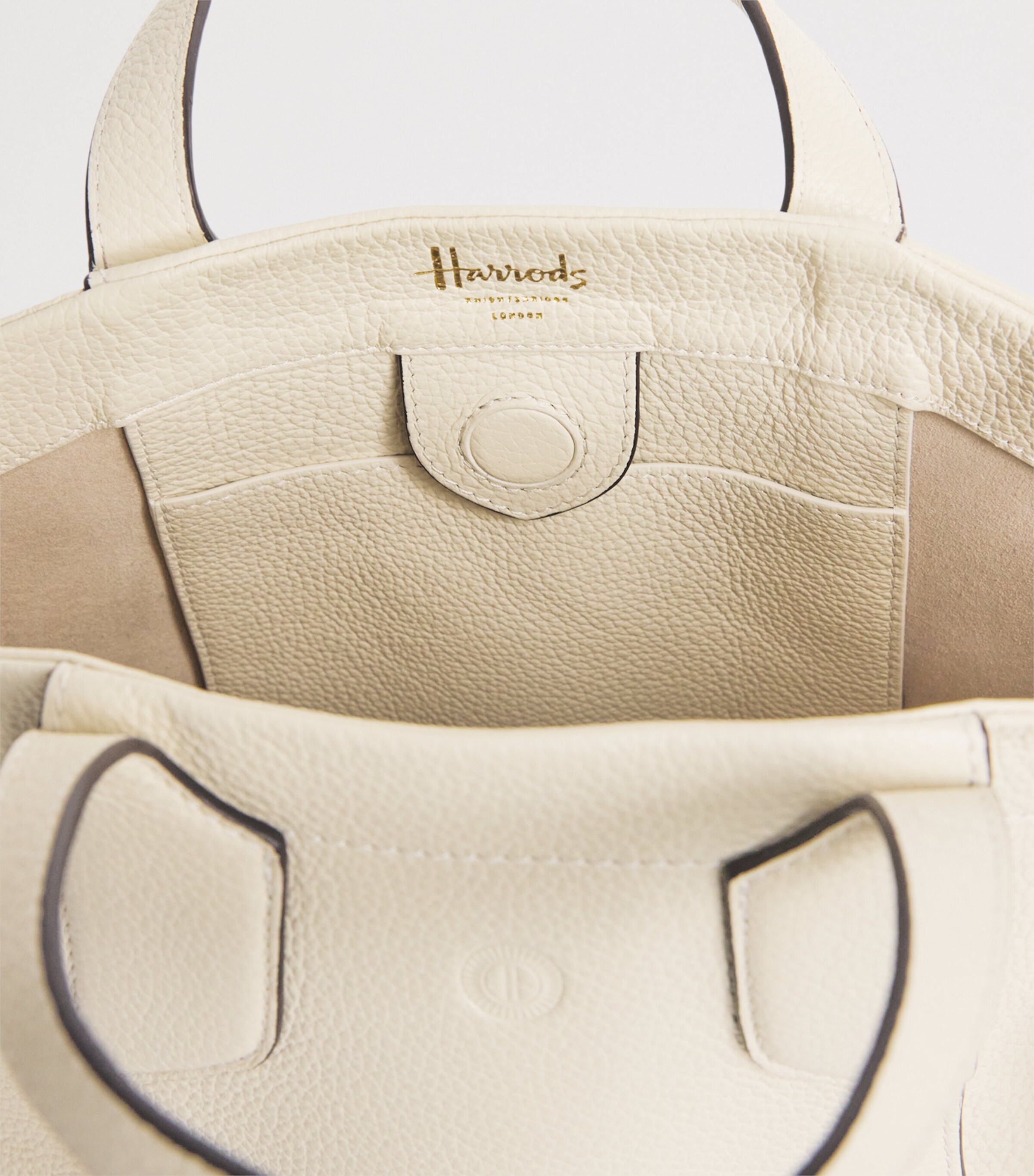 Harrods Small Leather Freya Tote Bag Stone Image 5