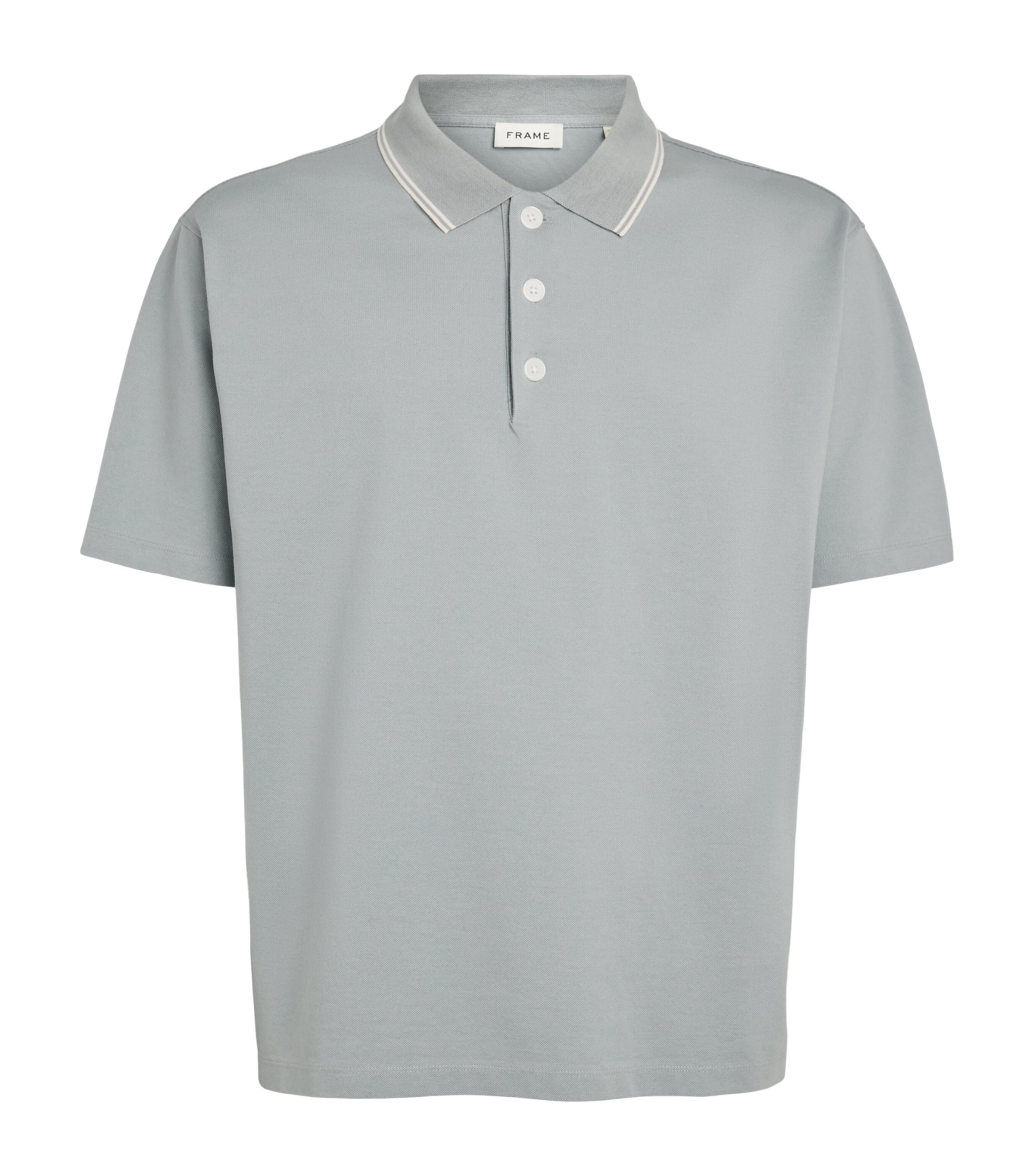 FRAME Mens Cotton Piqué Polo Shirt Blue Grey Image 1