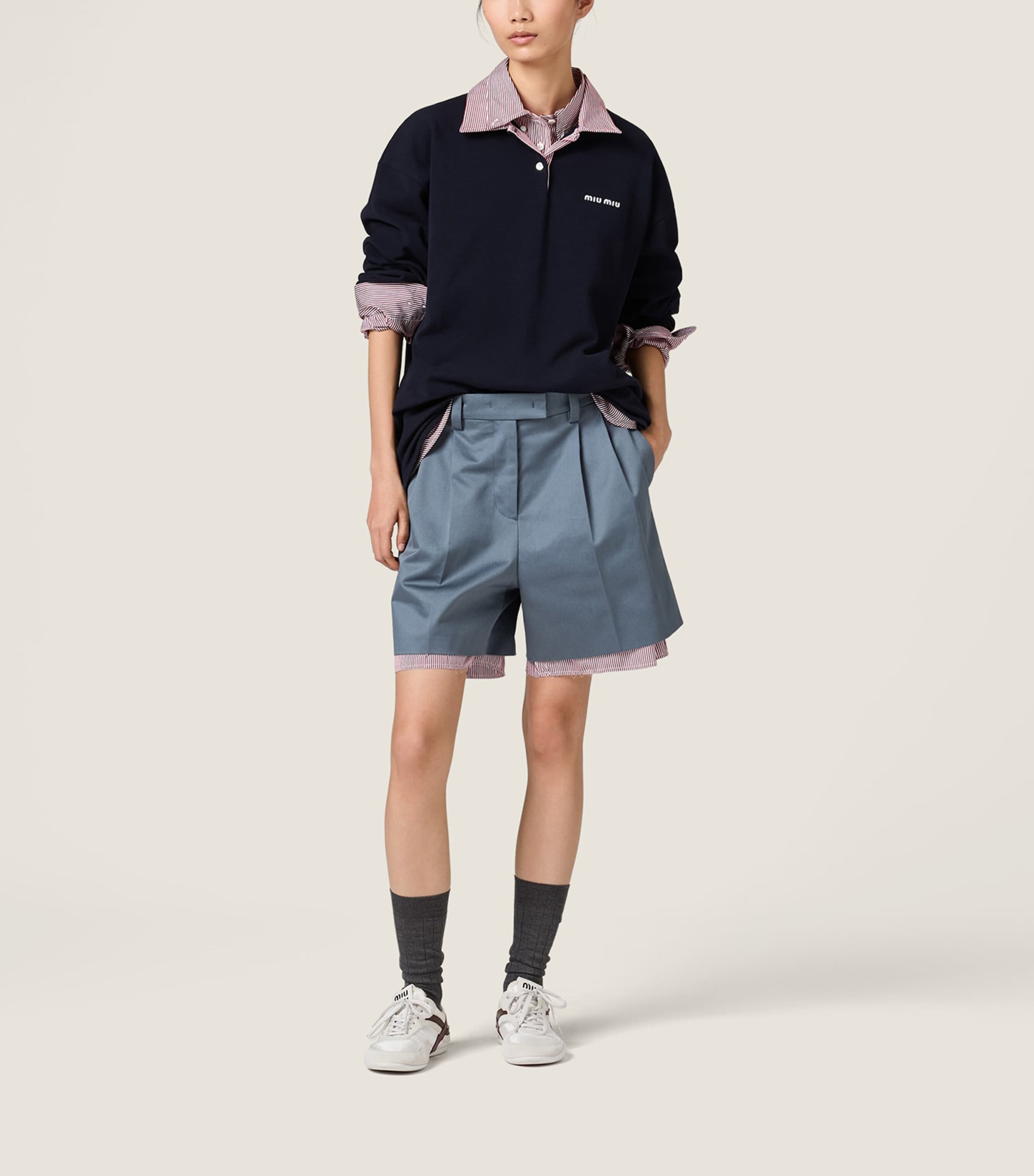 Miu Miu Womens Cotton Contrast Collar Polo Shirt Image 2