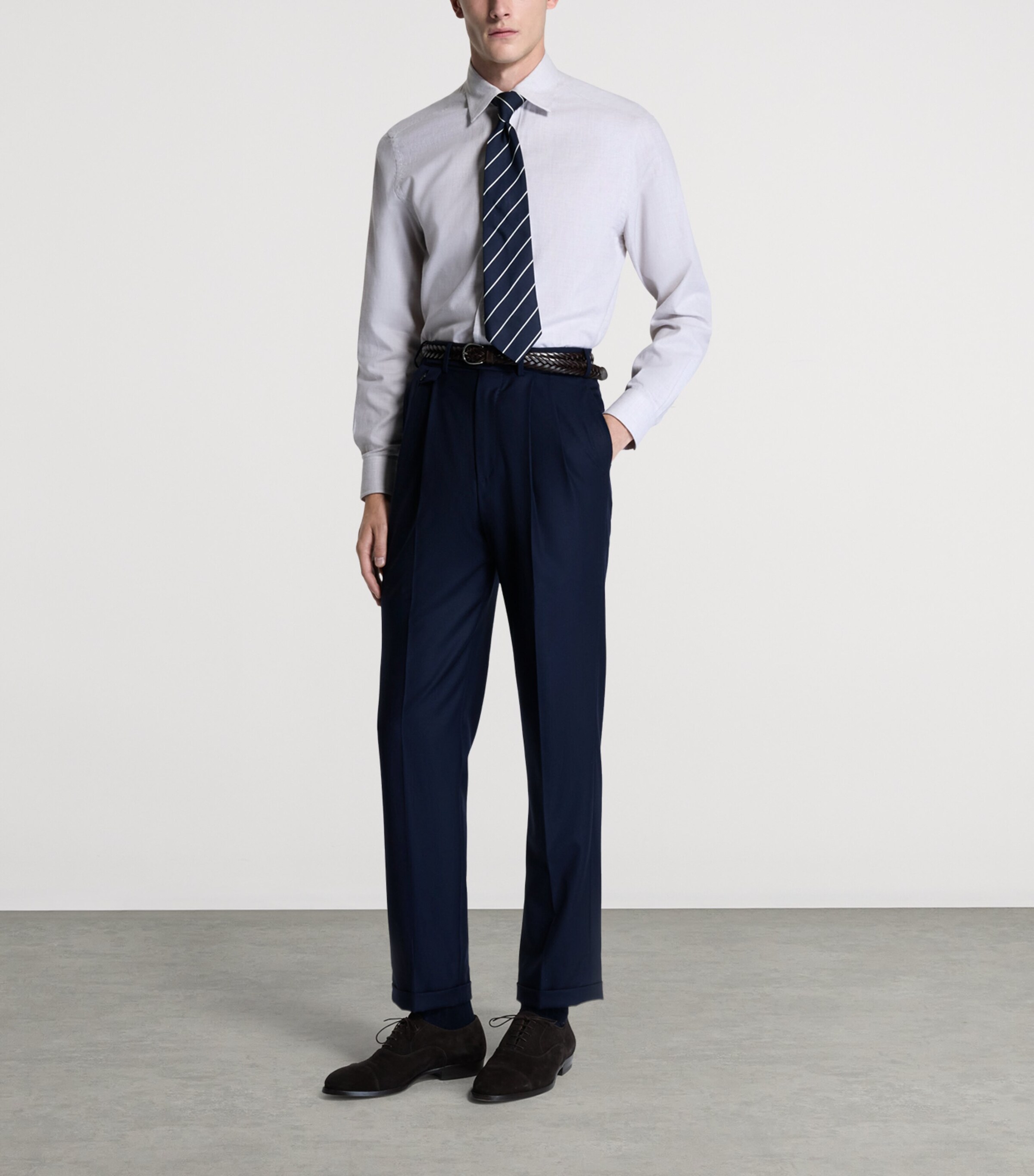 Dunhill Mens Cotton Micro-Check Shirt Brown Image 2