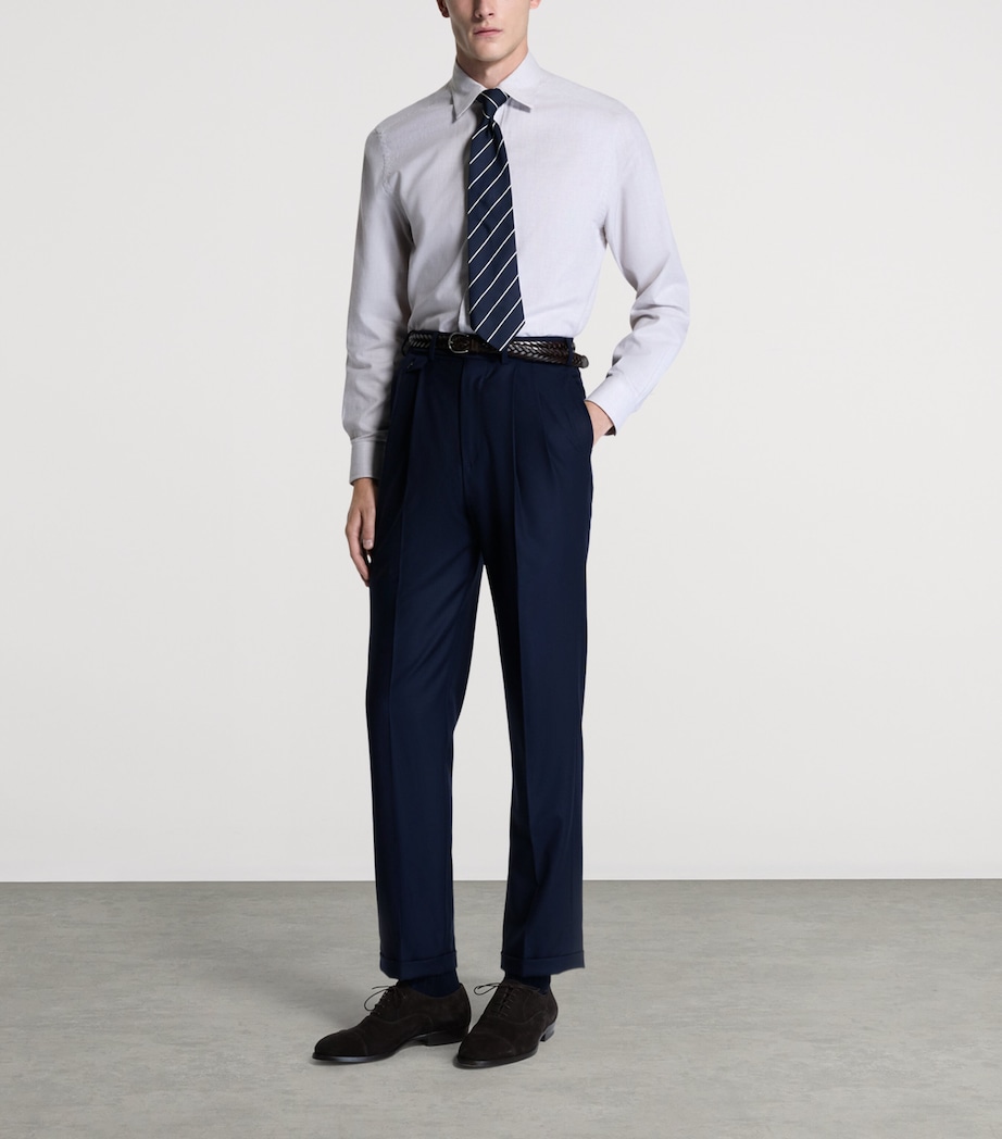 Dunhill Mens Cotton Micro-Check Shirt Brown Image 2