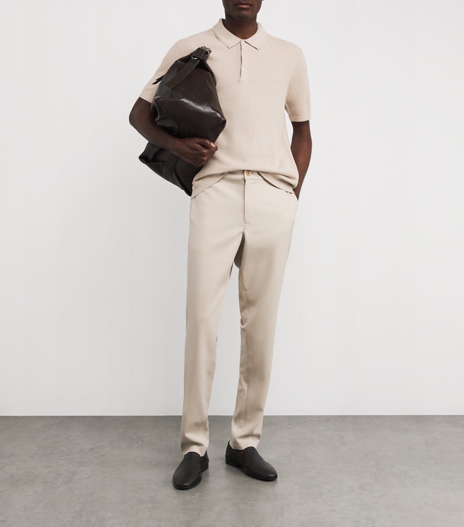 PAIGE Mens Cotton-Wool-Silk-Cashmere Kiko Polo Shirt Oatmeal Image 2