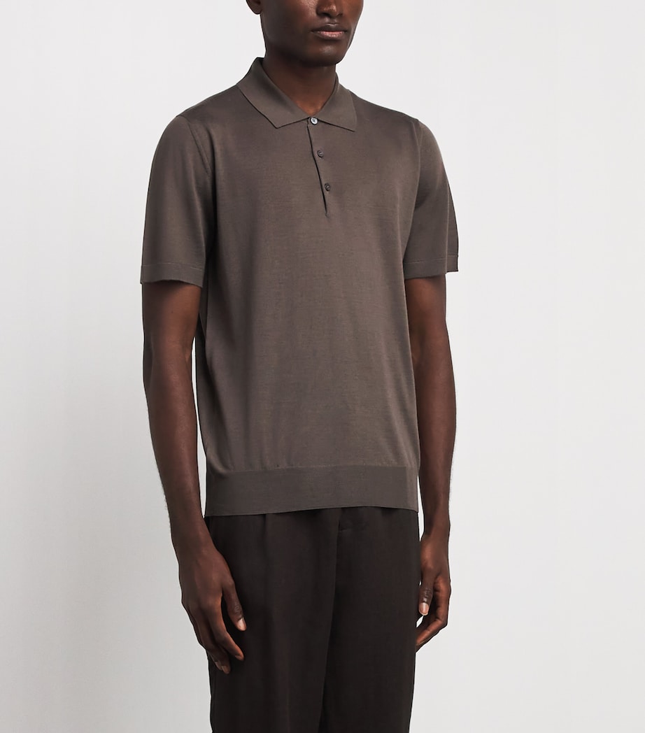 Corneliani Mens Wool Polo Shirt Brown Image 4