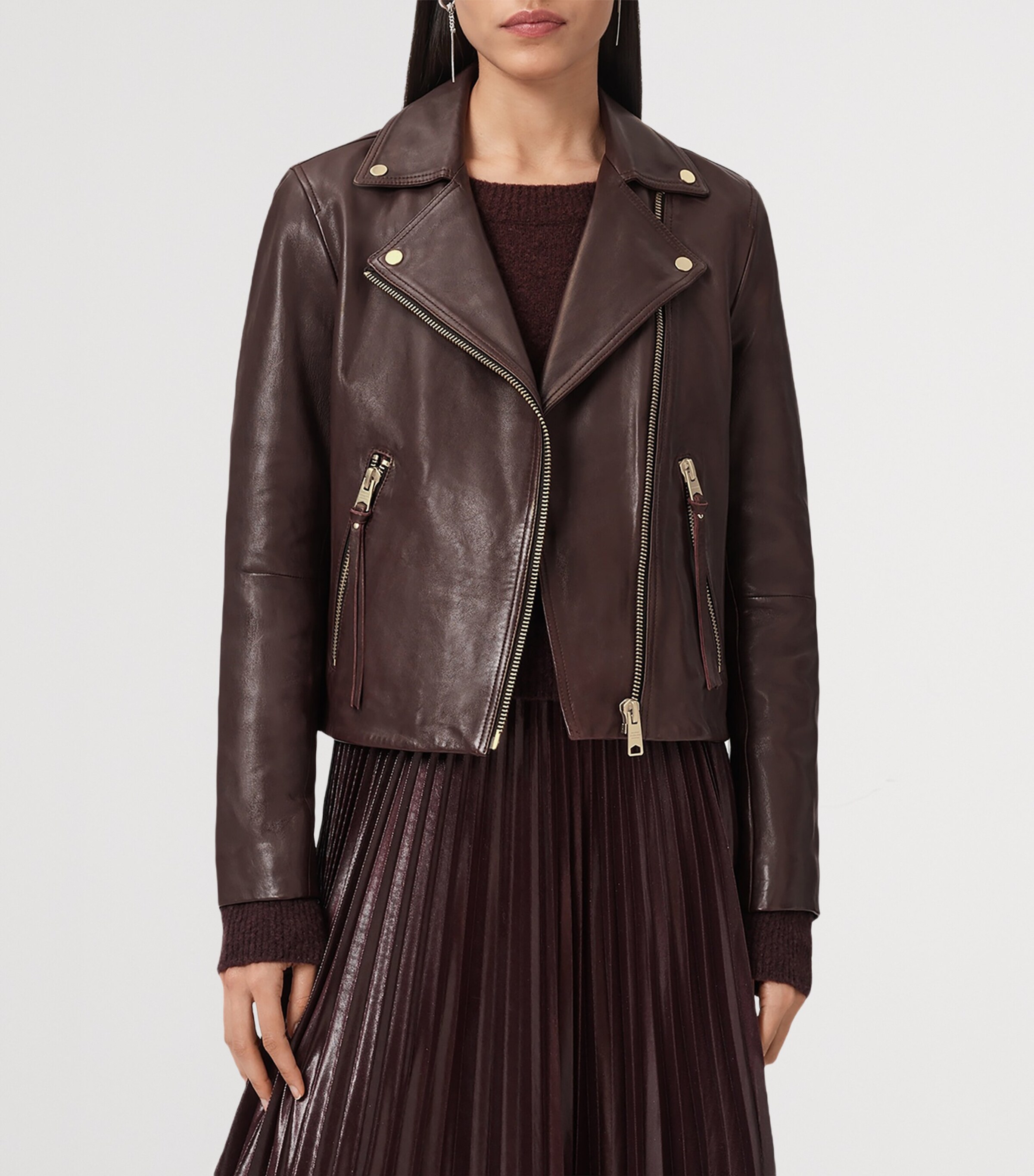 AllSaints Red Leather Dalby Biker Jacket | Harrods US