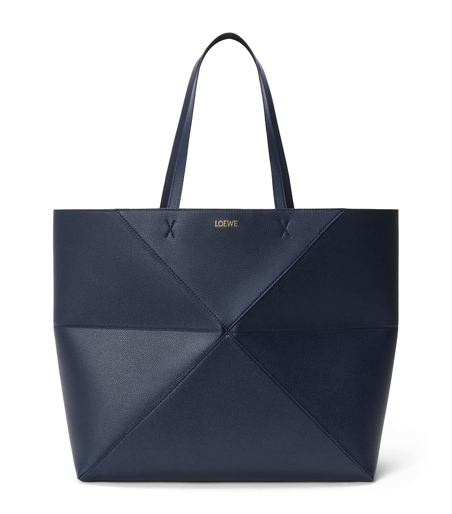 LOEWE Womens Medium Leather Puzzle Fold Tote Bag Deep Navy Image 1