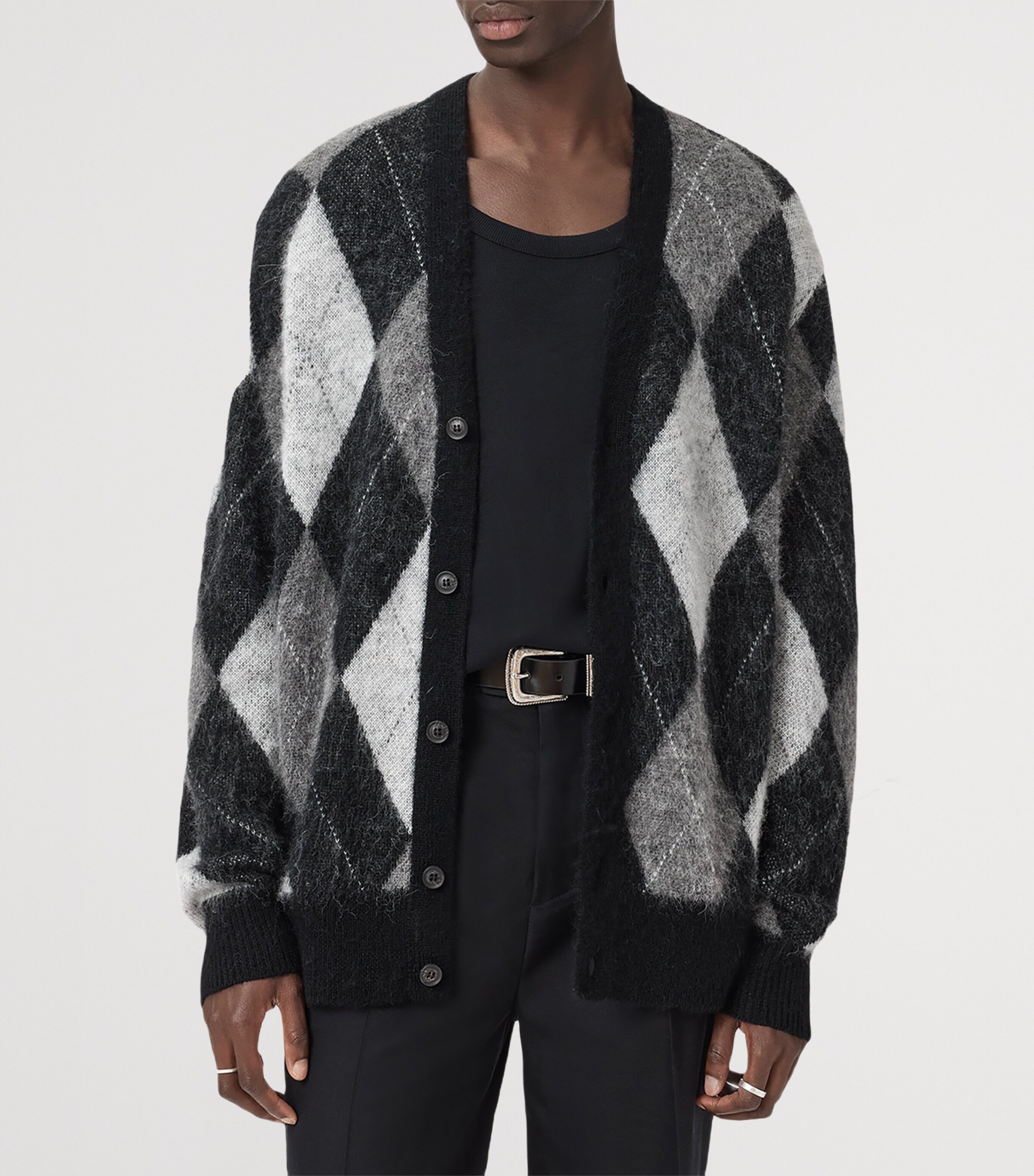 AllSaints Mens Jacquard Bower Cardigan Black/white Image 4
