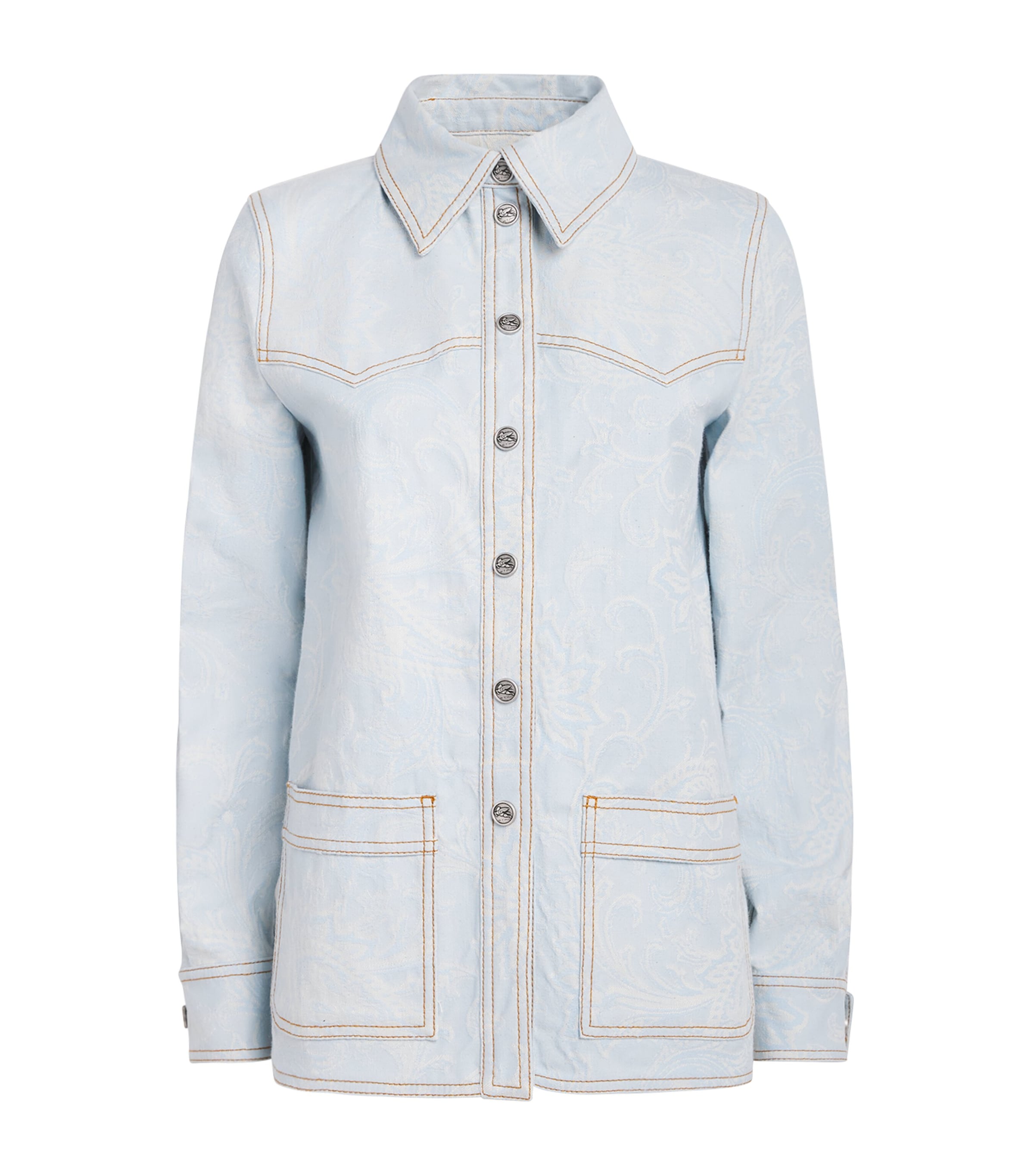 Etro Womens Stretch-Denim Paisley Shacket Image 1