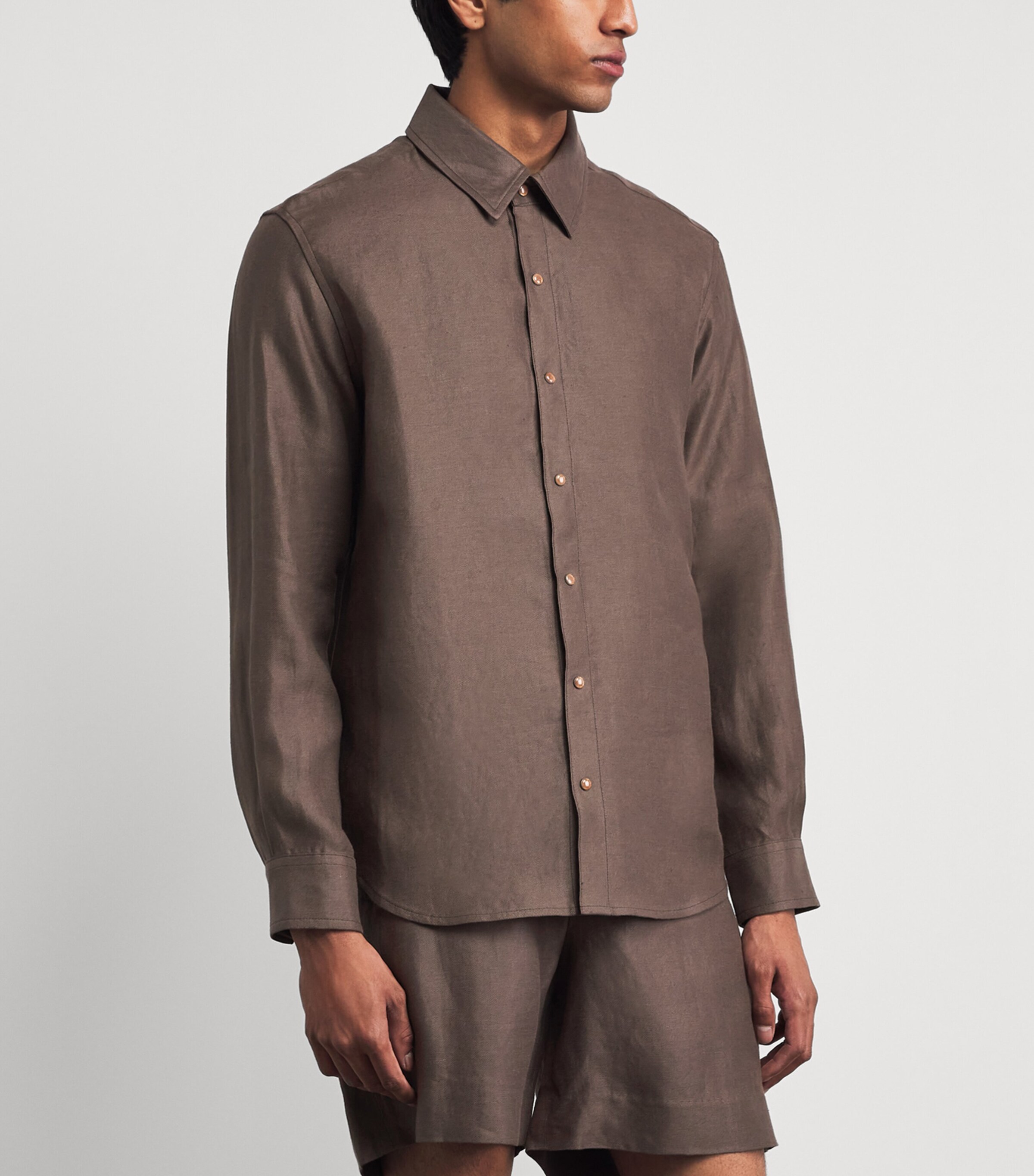 GOD'S TRUE CASHMERE Mens Linen Cocoa Shirt Orange Sunstone Image 4