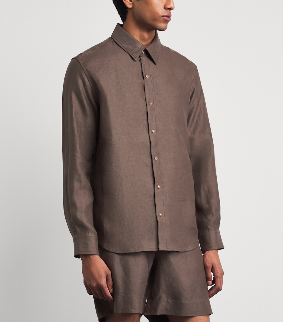 GOD'S TRUE CASHMERE Mens Linen Cocoa Shirt Orange Sunstone Image 4