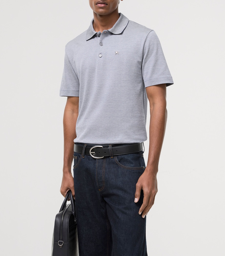 Burberry Mens Cotton Metallic EKD Polo Shirt Earl Grey Melange Image 2