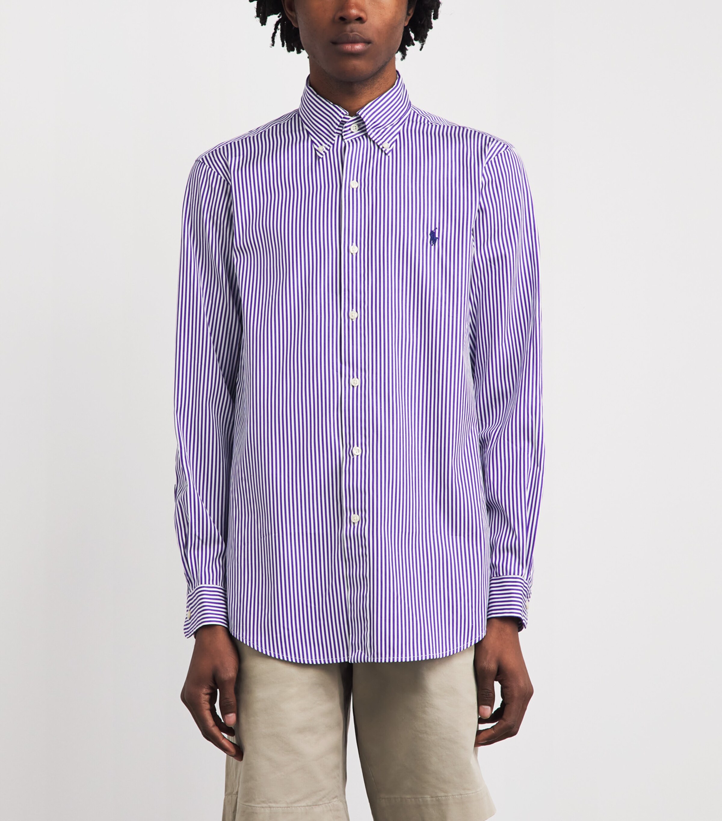Polo Ralph Lauren Mens Cotton Poplin Custom Fit Stripe Shirt Wht Cbana Prpl Image 4