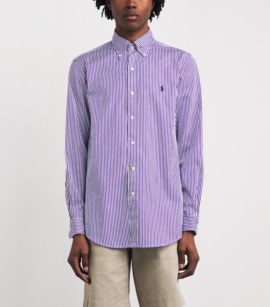 Polo Ralph Lauren Mens Cotton Poplin Custom Fit Stripe Shirt Wht Cbana Prpl Image 4