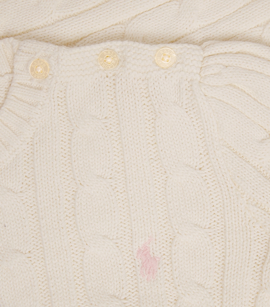 Cotton Cable-Knit Polo Pony Sweater (4-6 Years) WARM WHITE W/ PINK Image 3