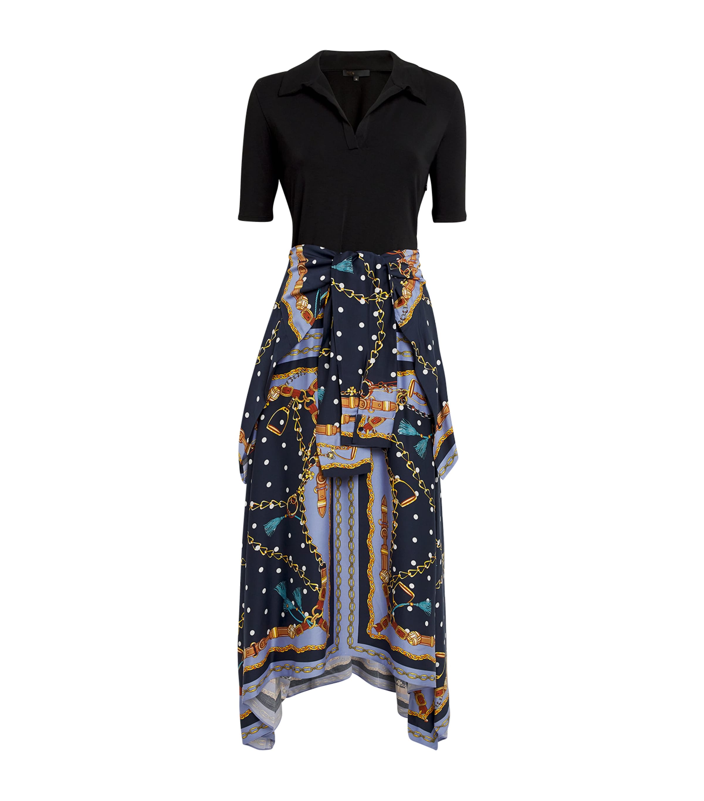 Maje Illusion Scarf Midi Dress In Blue