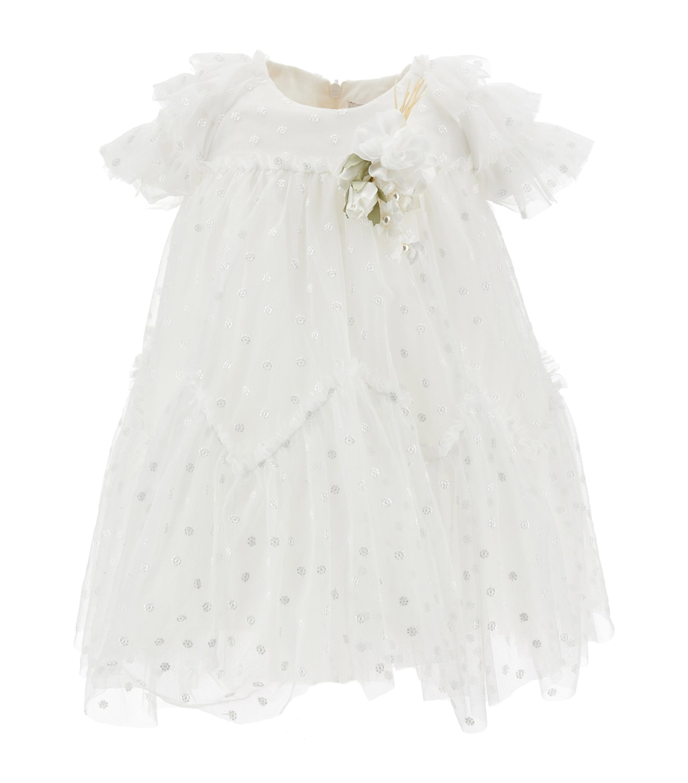Monnalisa Tüllkleid Mit Gestickten Gänseblümchen In White