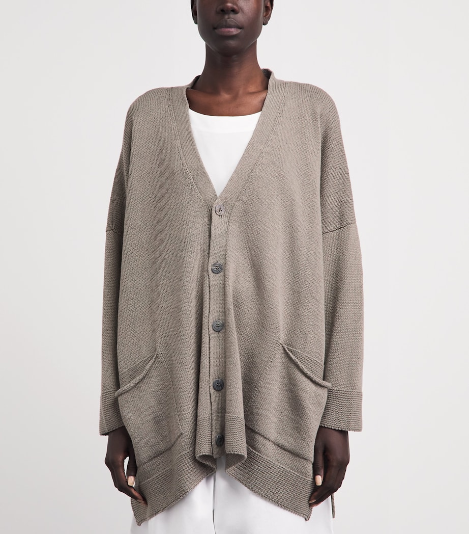 Eskandar Womens Linen-Organic Cotton V-Neck Cardigan Mink Image 4